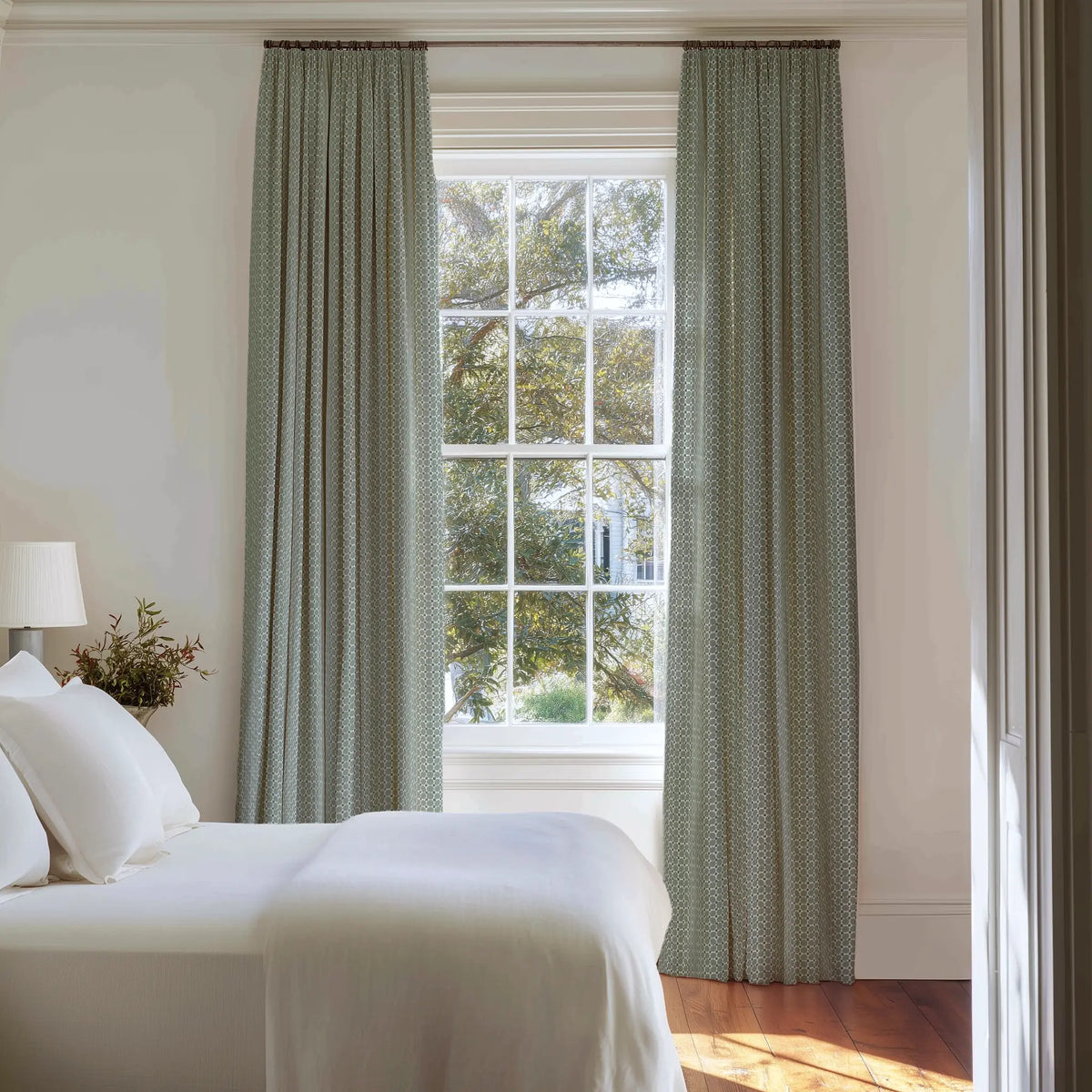 Cobblestone fabric in Olive by Emily Daws styled in an interior — Charleston Collection