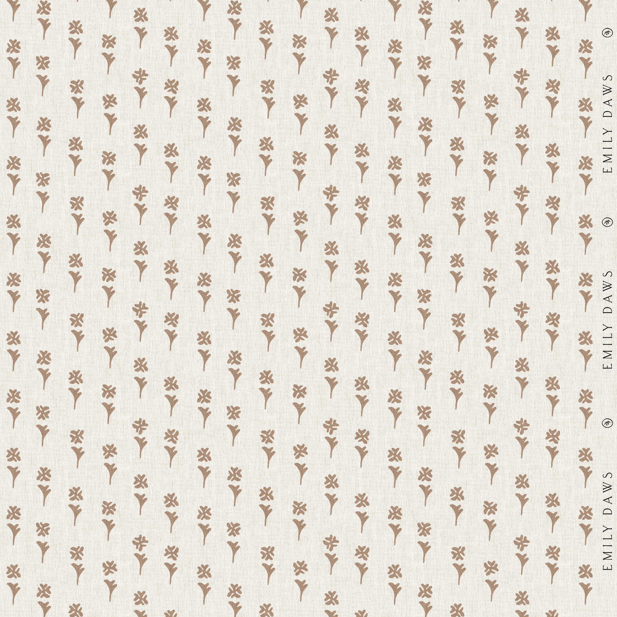 daffodil copper fabric by emily daws featuring warm rust botanical pattern on natural linen by the yard