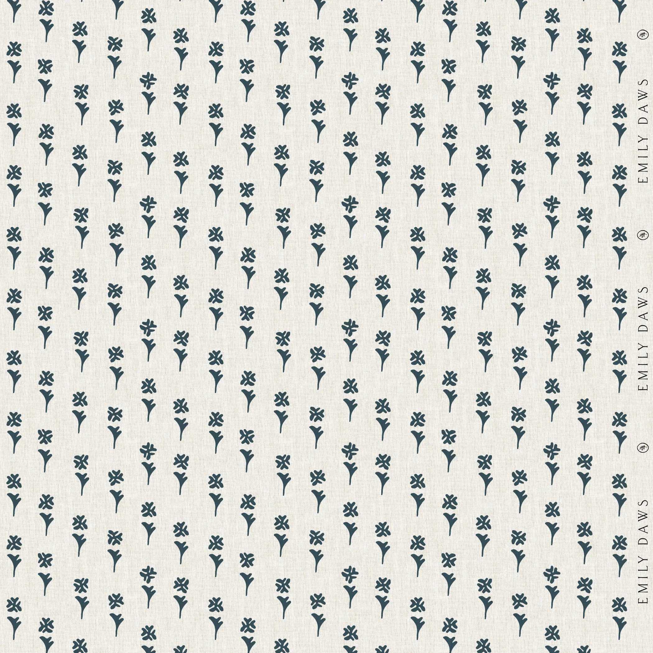 Daffodil Delft Blue fabric by Emily Daws — Flora Collection, available by the yard for drapery and upholstery