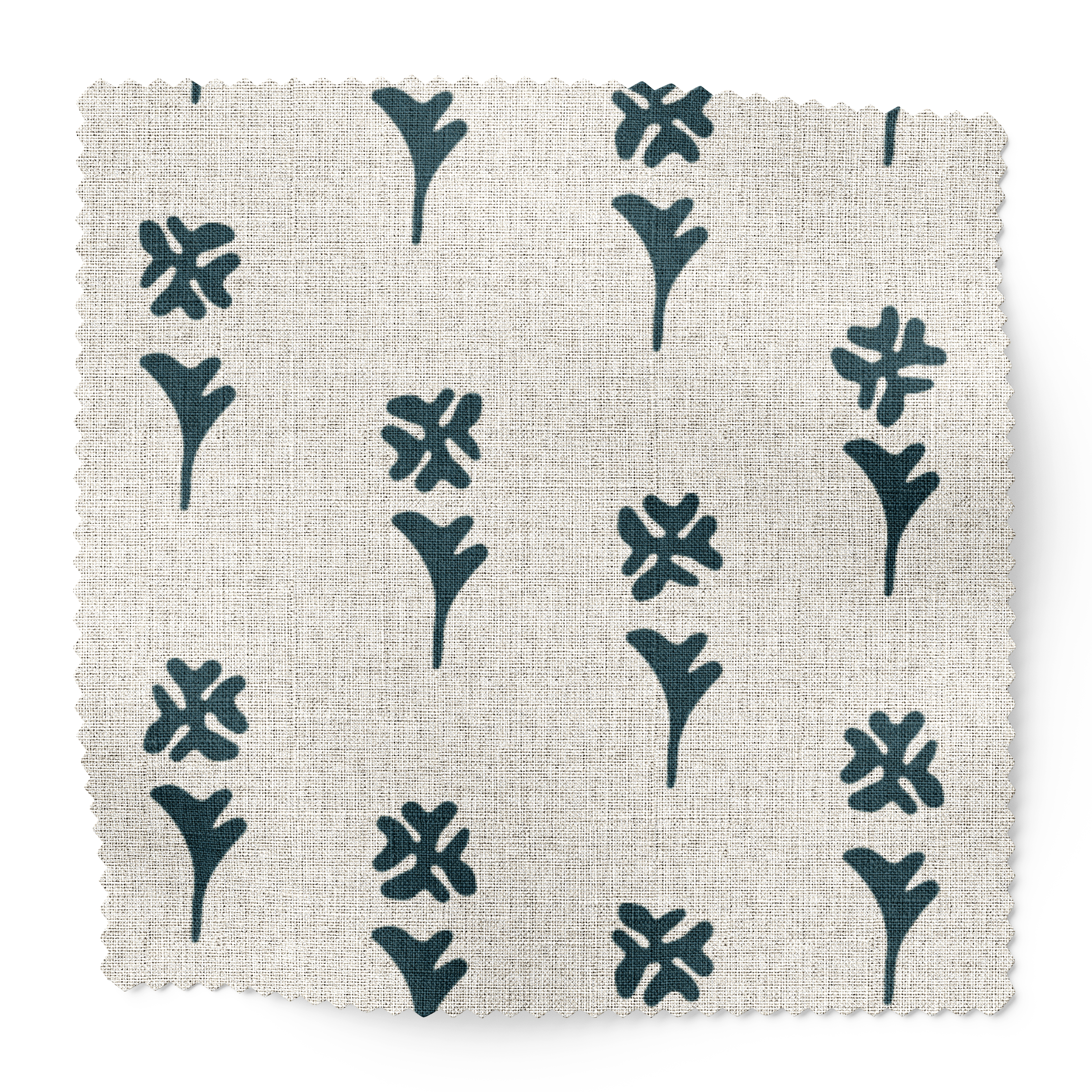 Daffodil fabric swatch in Delft Blue by Emily Daws β 6x6 Belgian linen sample, Flora Collection