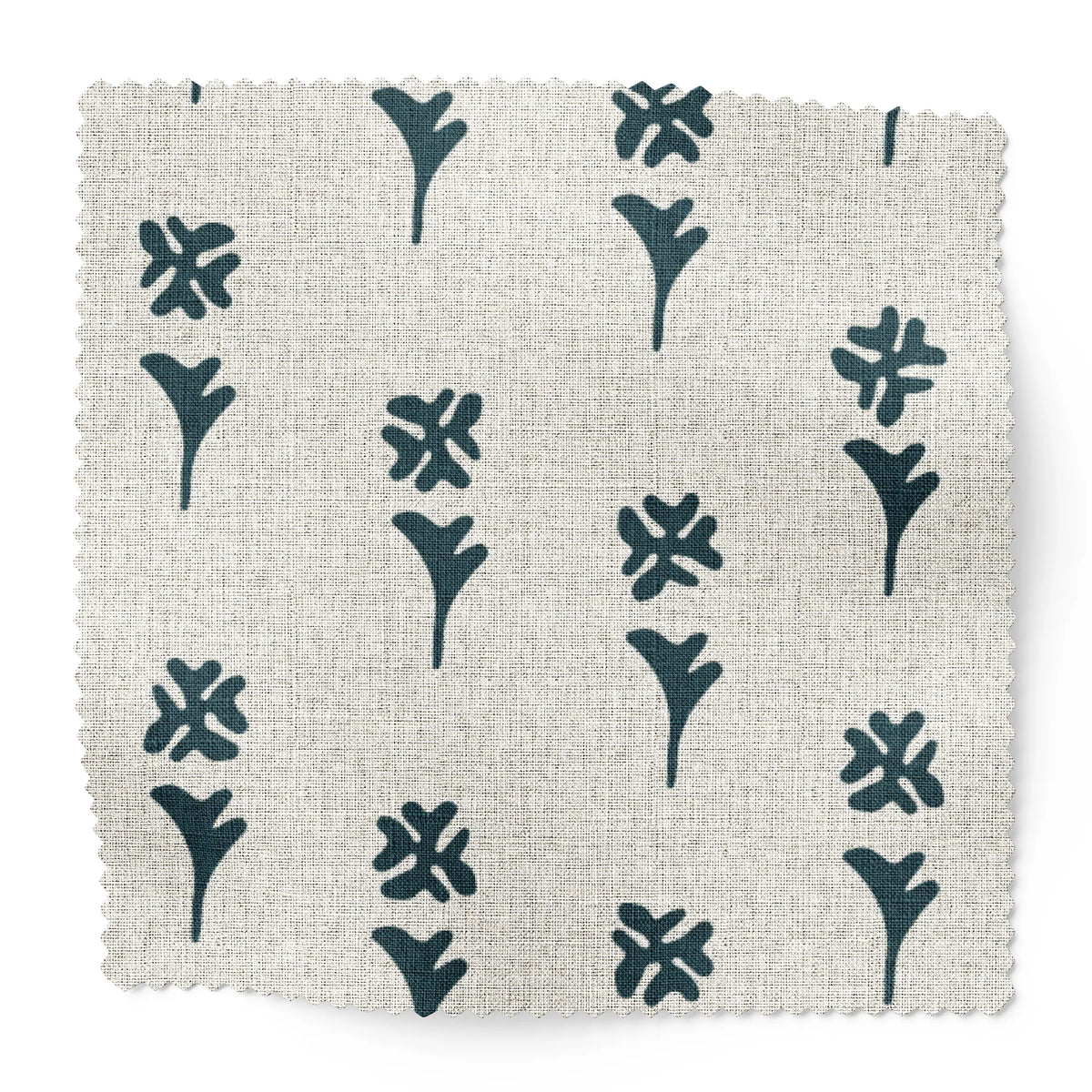Daffodil fabric swatch in Delft Blue by Emily Daws — 6x6 Belgian linen sample, Flora Collection