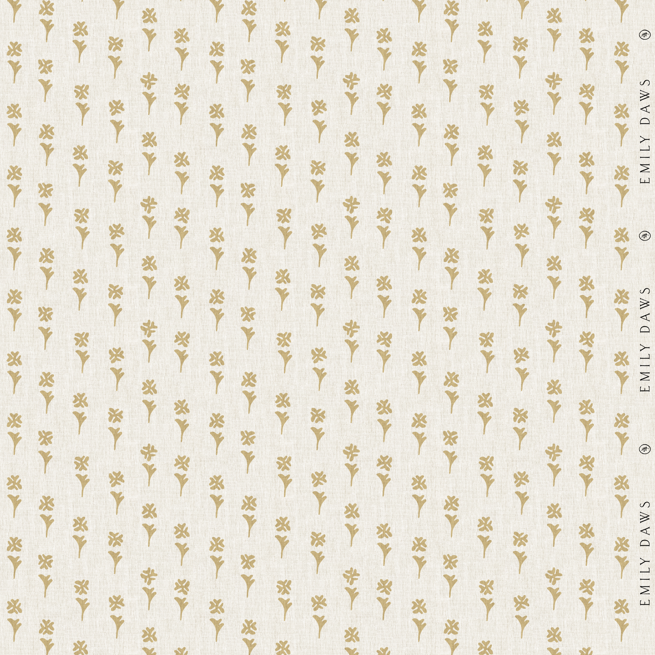 daffodil tupelo fabric by emily daws featuring golden yellow botanical pattern on natural linen by the yard