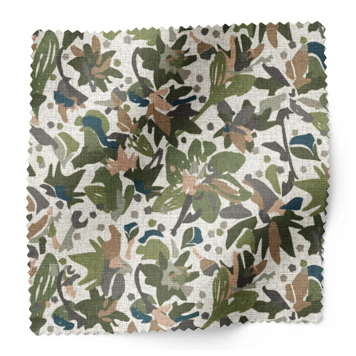 Eden fabric swatch in Olive by Emily Daws — 6x6 Belgian linen sample, Flora Collection