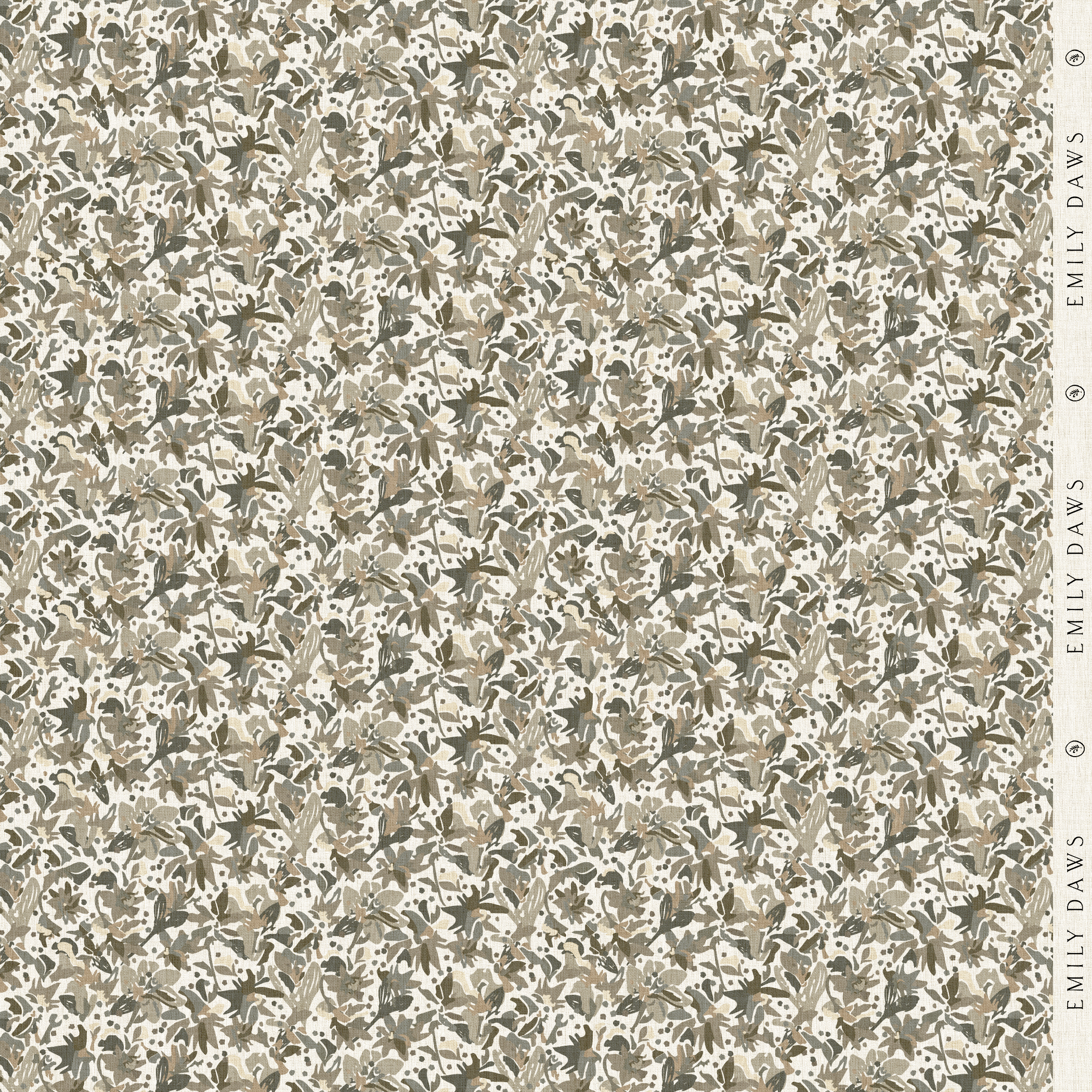 eden lichen fabric by emily daws with soft sage botanical pattern on natural linen for home textiles