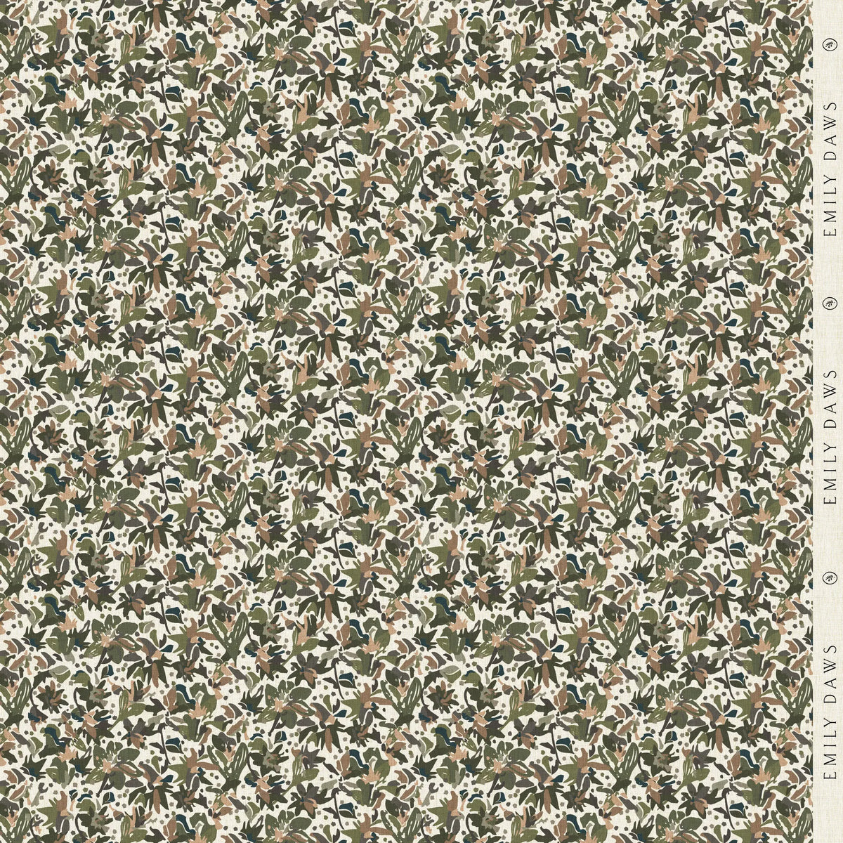 Eden fabric in Olive by Emily Daws styled in an interior — Flora Collection
