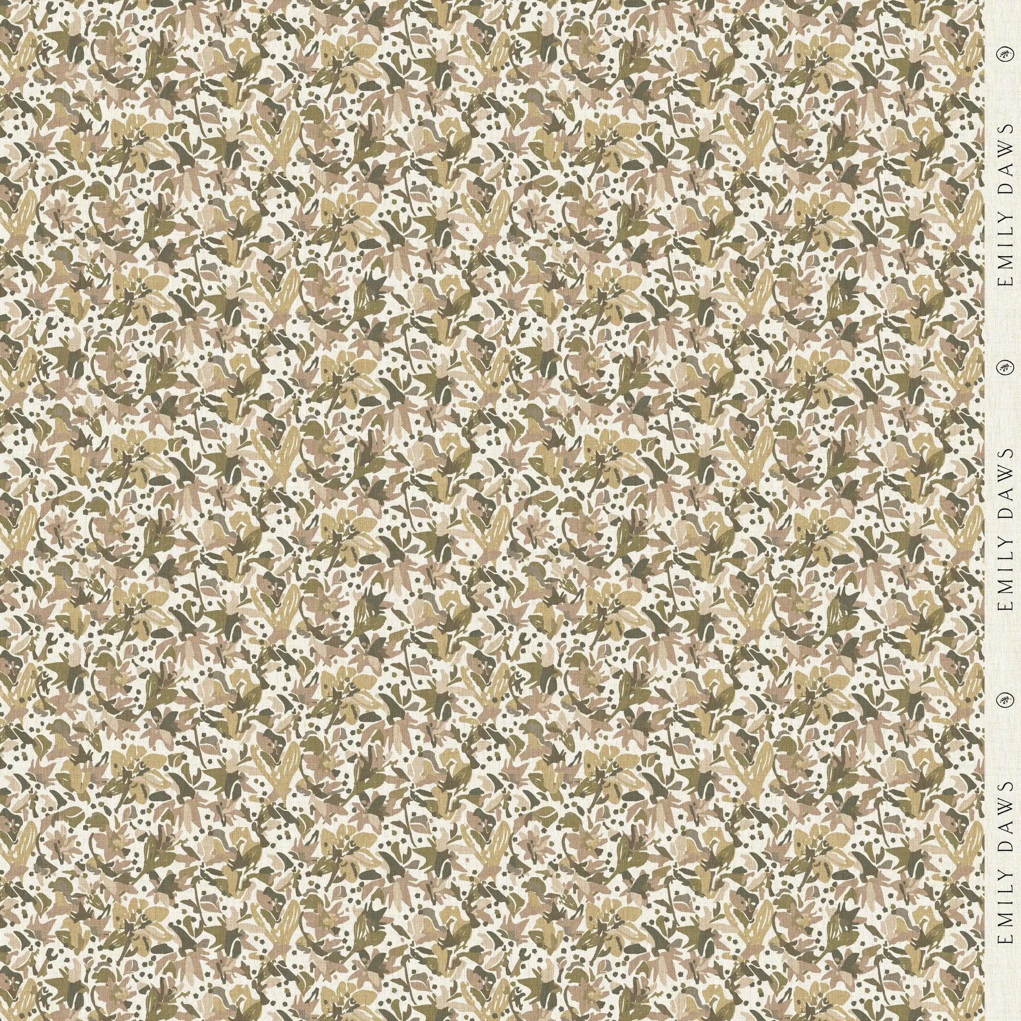 eden fabric in sandalwood close-up of linen texture and leafy pattern perfect for patterned sofas by emily daws