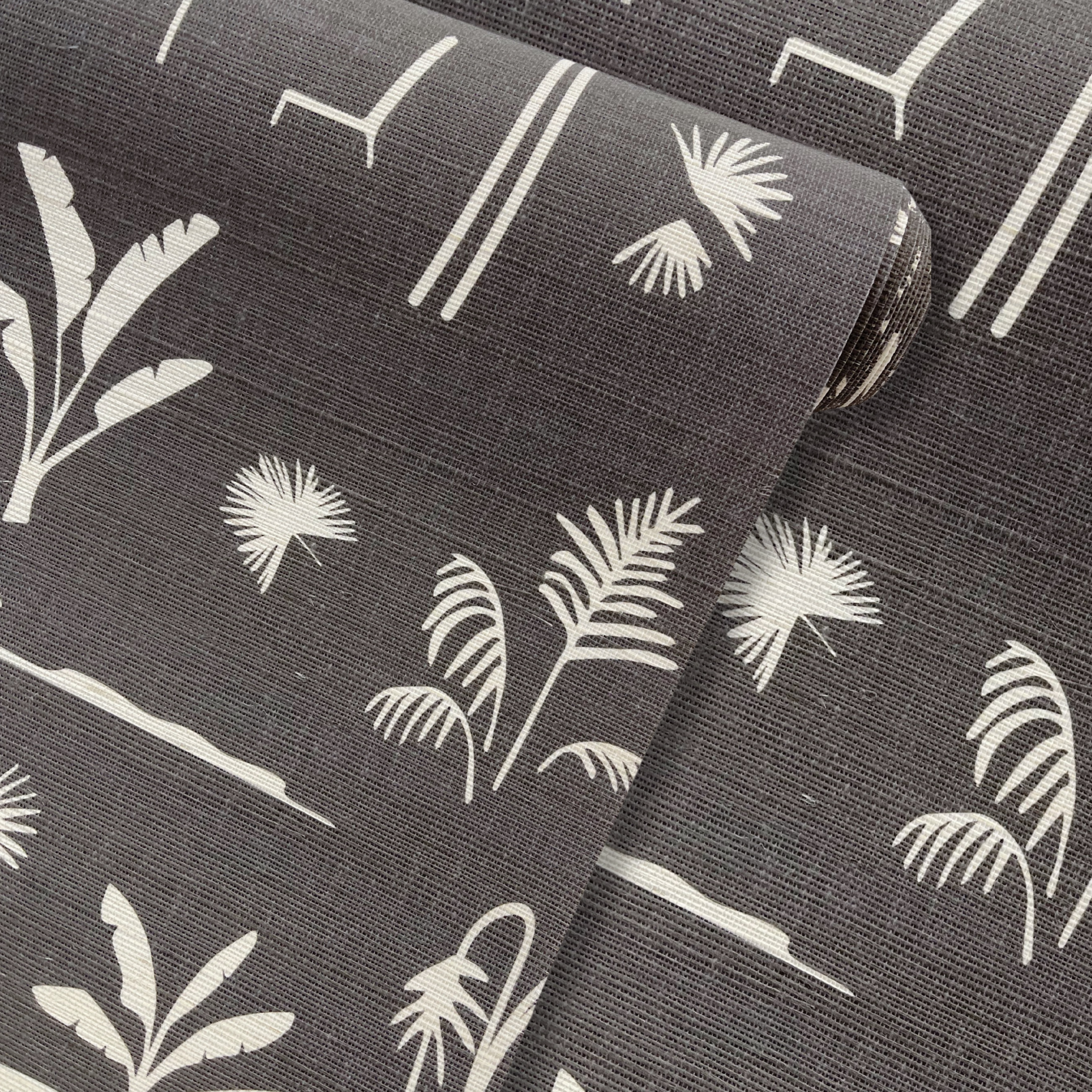 Folly Toile wallpaper in Storm by Emily Daws β product view of repeating motif for interior walls