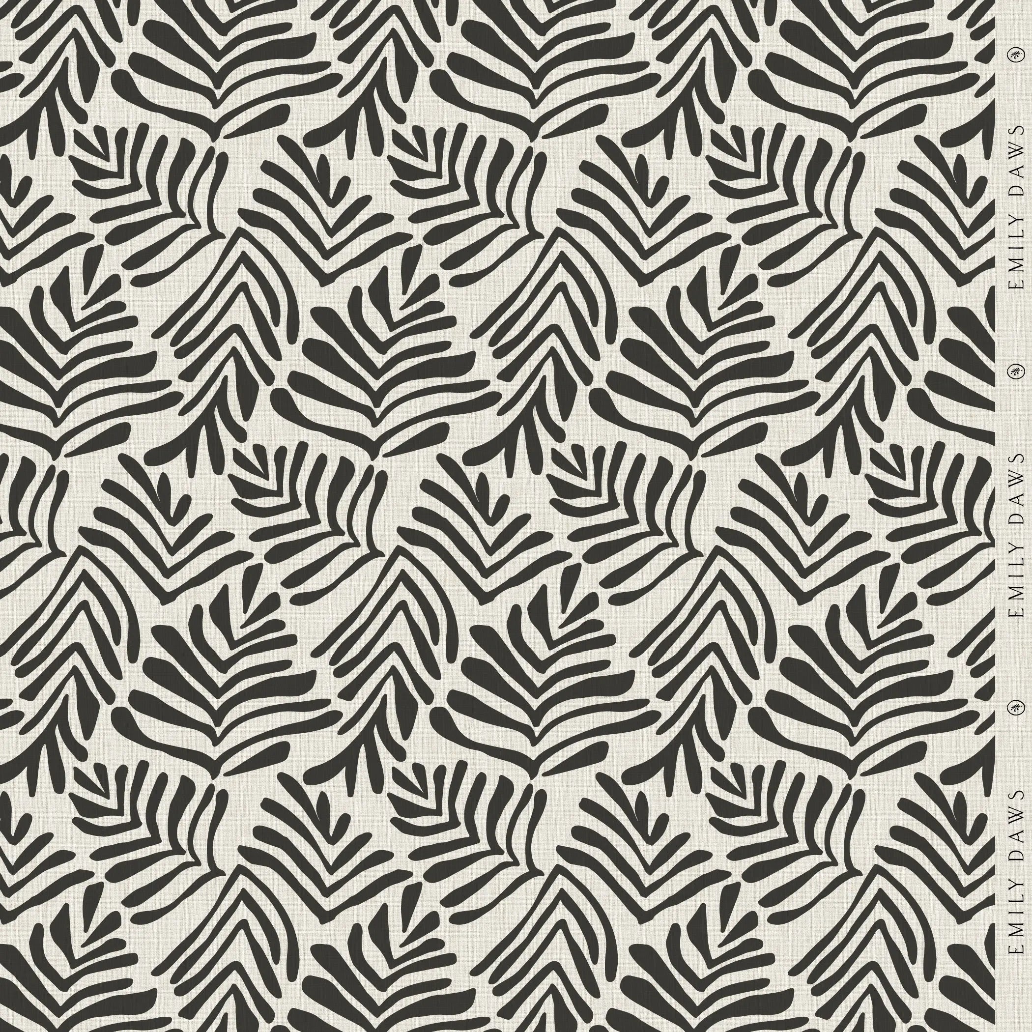 Frond Crow fabric by Emily Daws β Flora Collection, available by the yard for drapery and upholstery