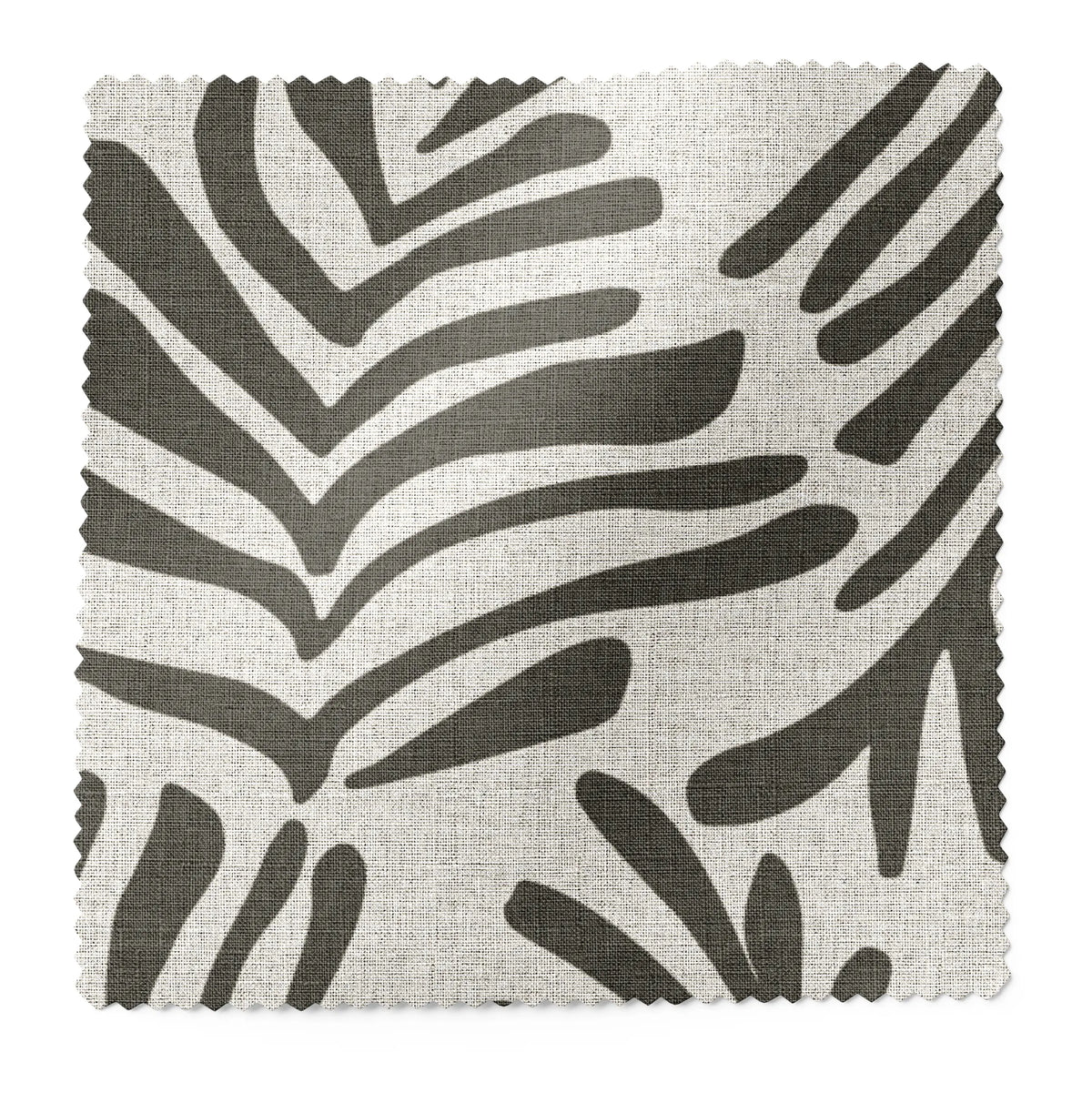 Frond fabric swatch in Crow by Emily Daws — 6x6 Belgian linen sample, Flora Collection