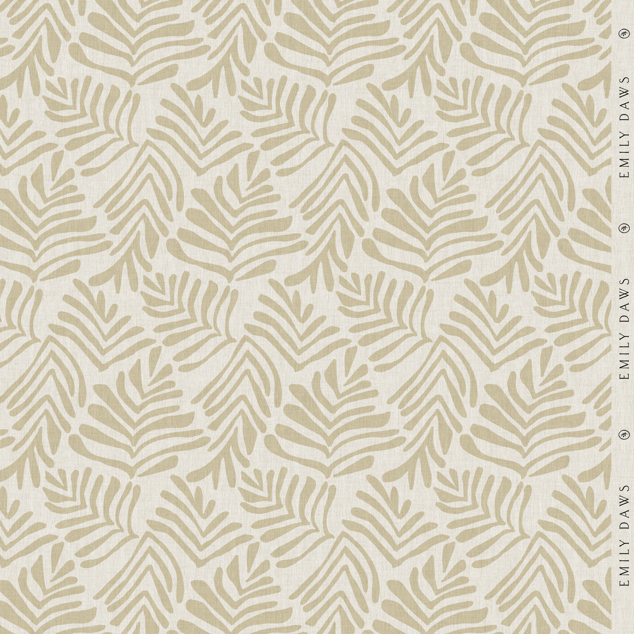frond marigold fabric by emily daws featuring golden yellow botanical pattern on natural linen by the yard