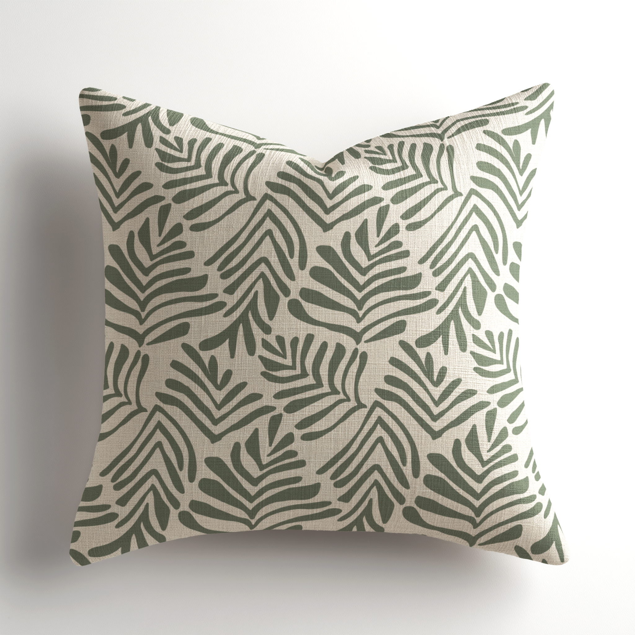 Linen throw pillow by Emily Daws featuring Frond in Alpine, a small-batch, southern inspired designer linen throw pillow showcased in the Emily Daws Charleston Showroom.