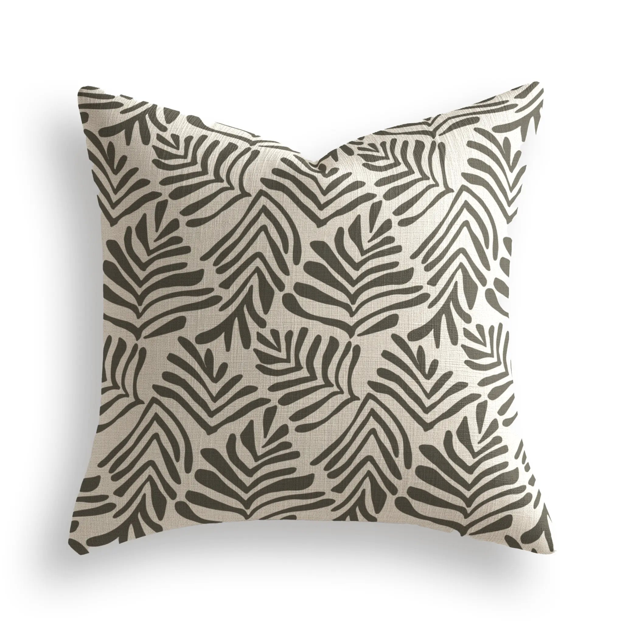 Frond Throw Pillow in Crow by Emily Daws β Flora Collection, made-to-order on Belgian linen
