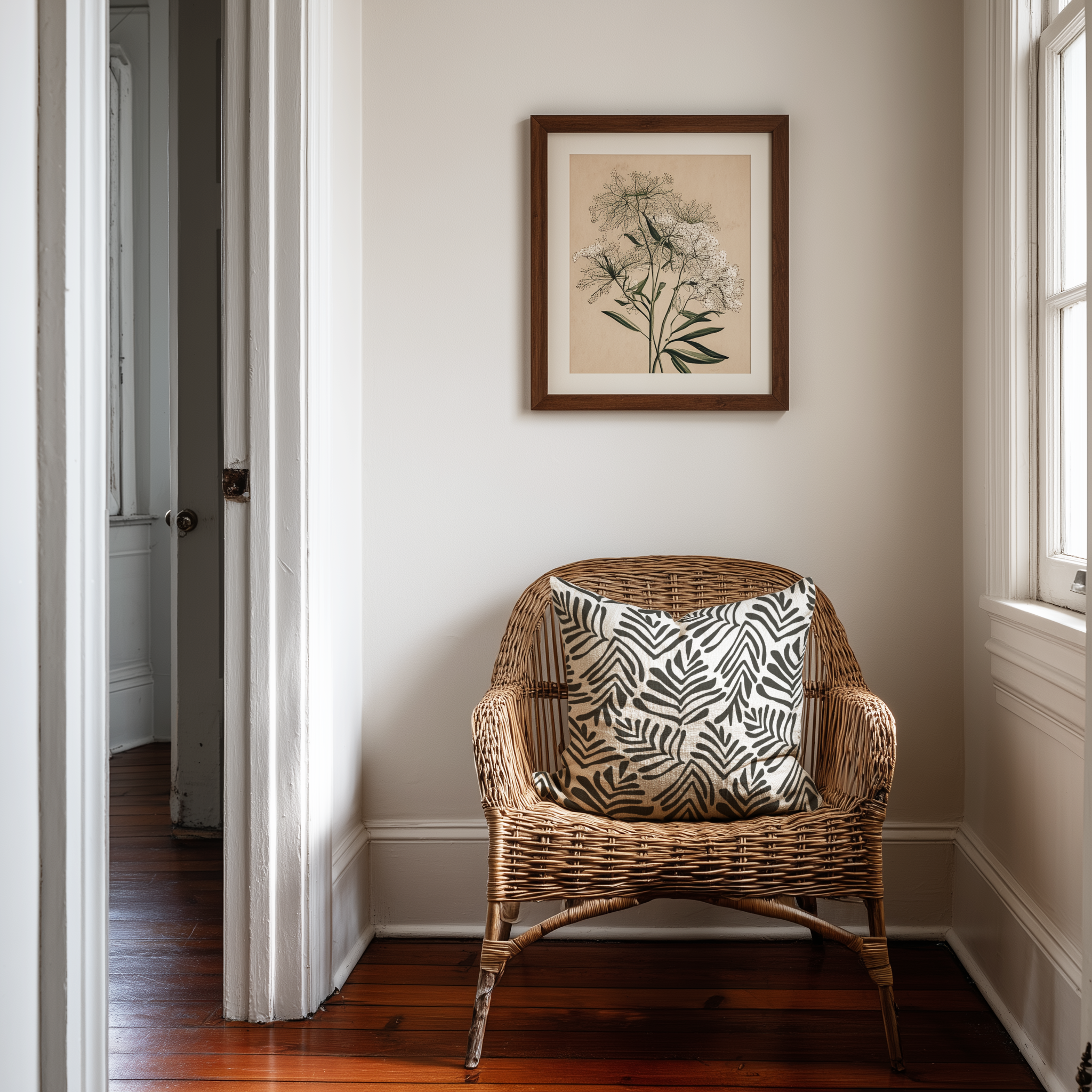 Emily Daws Frond pillows in Crow β original pattern, feather and down insert