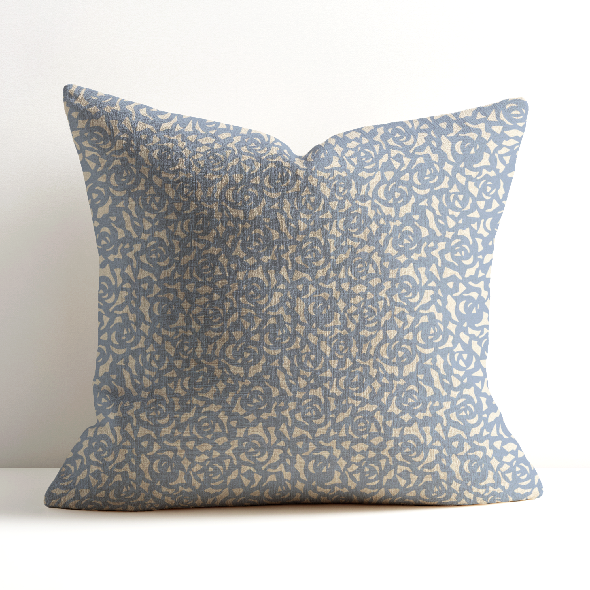 Small-batch premium throw pillow by Emily Daws in Gardenia Cobalt, a southern inspired artful accent pillow for designers who specify boutique textiles and made-in-the-USA craftsmanship.