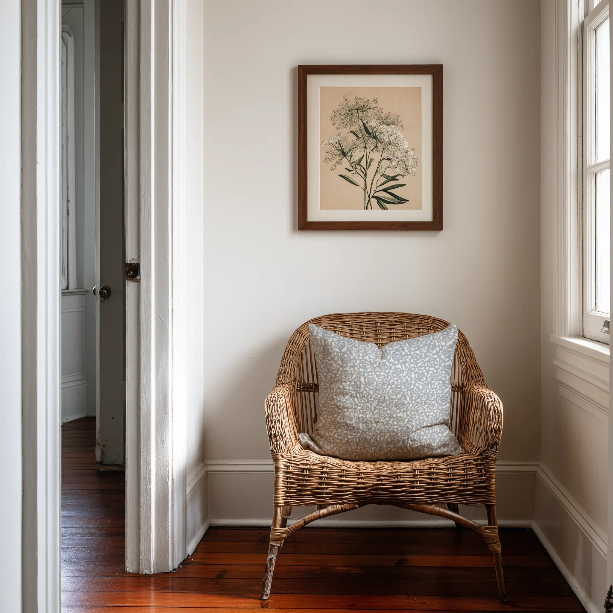 Emily Daws Gardenia pillows in Marina β original pattern, feather and down insert