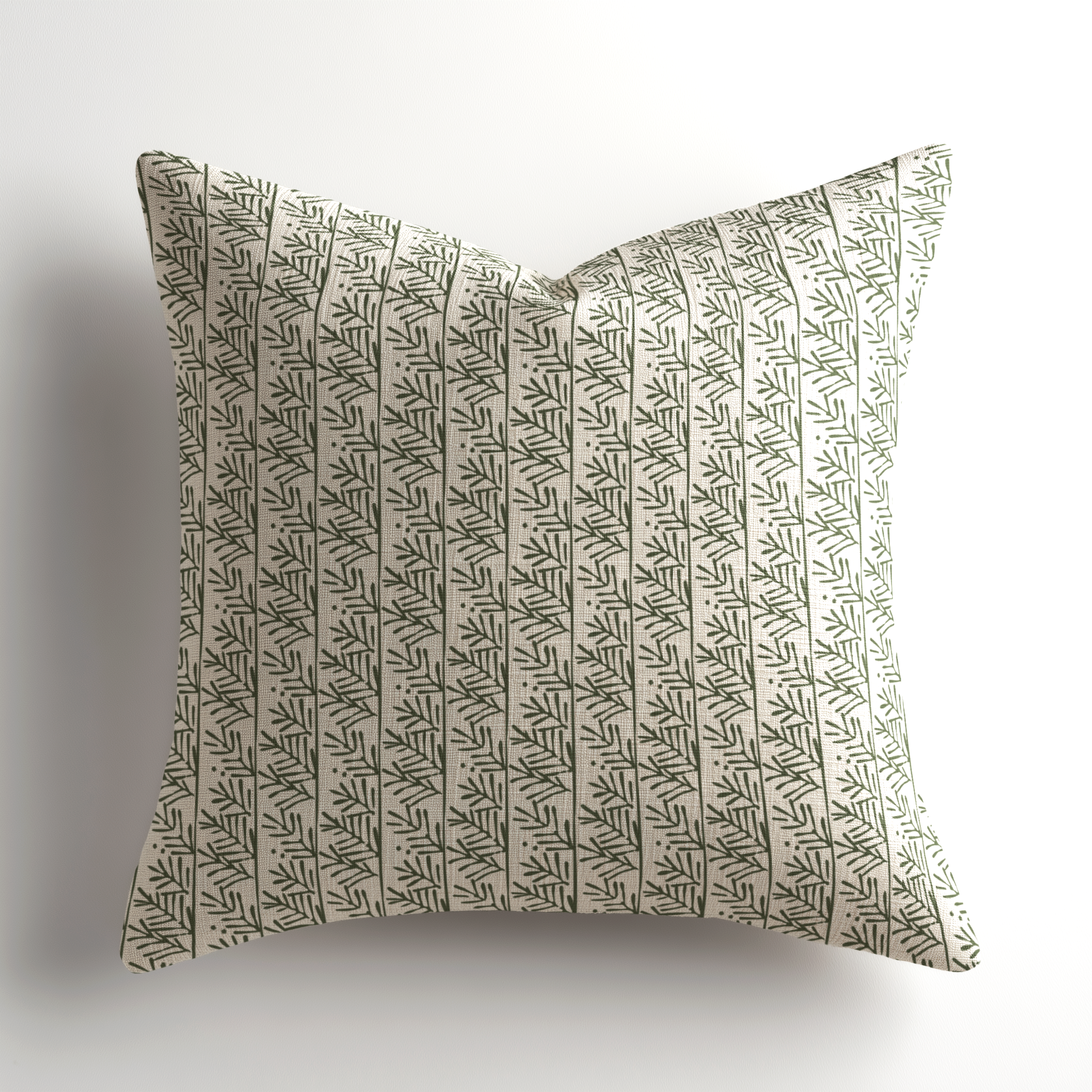 Designer linen throw pillow by Emily Daws featuring the Hemlock pattern in Holly, a Charleston-made, small-batch artful accent pillow crafted for luxury interiors and available through the Emily Daws Showroom.