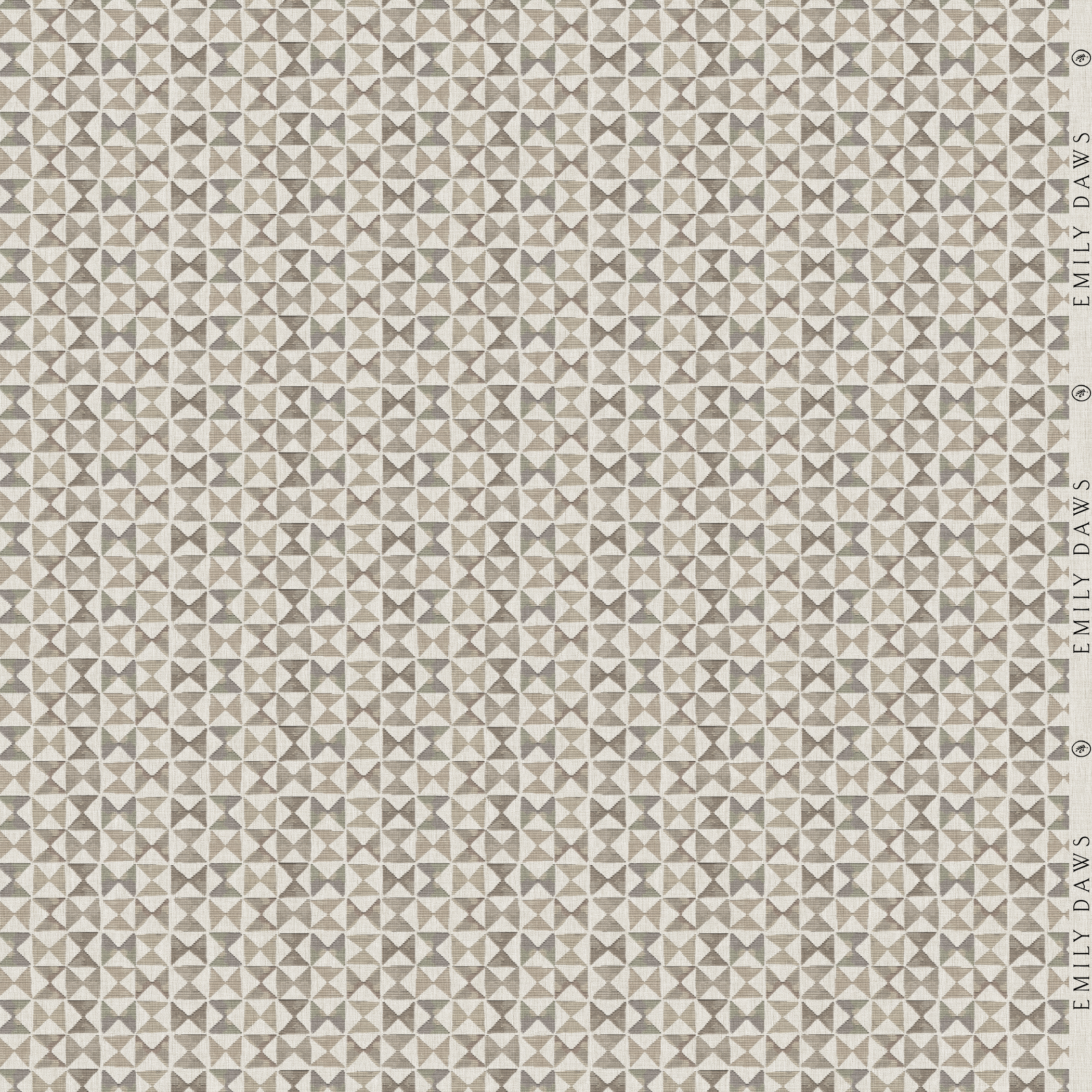 kaleidoscope cashmere fabric by emily daws featuring warm neutral geometric pattern on natural linen by the yard
