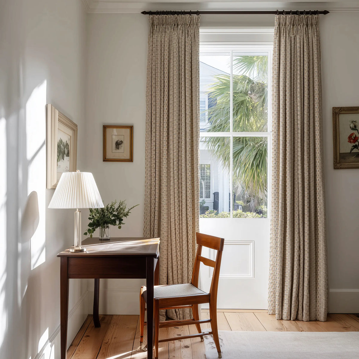 Kaleidoscope fabric in Copper by Emily Daws styled in an interior — Fauna Collection