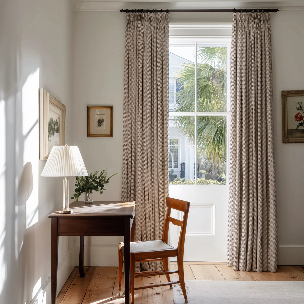 Kaleidoscope fabric in Cranberry by Emily Daws styled in an interior — Fauna Collection