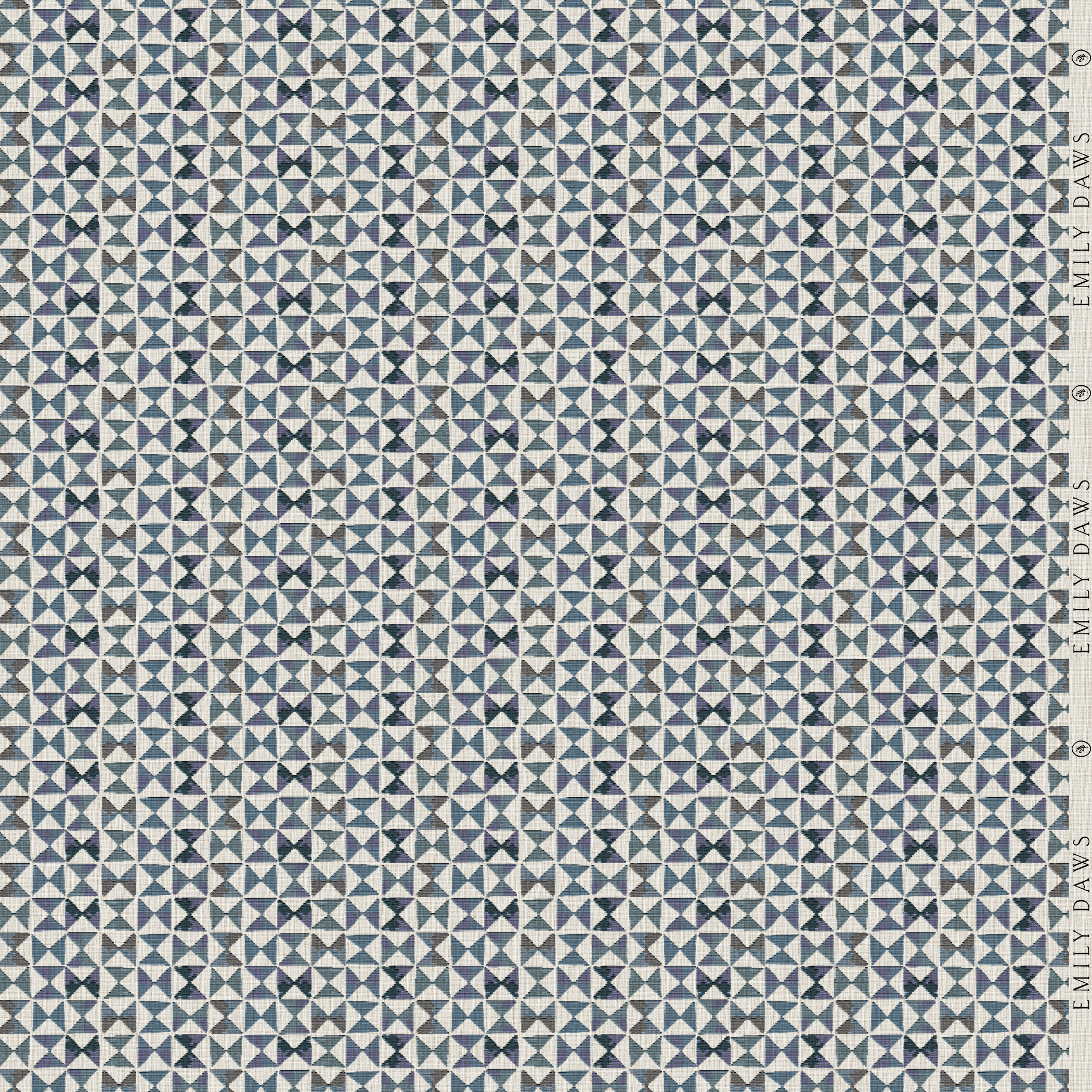 kaleidoscope iris fabric by emily daws featuring soft purple geometric pattern on natural linen by the yard