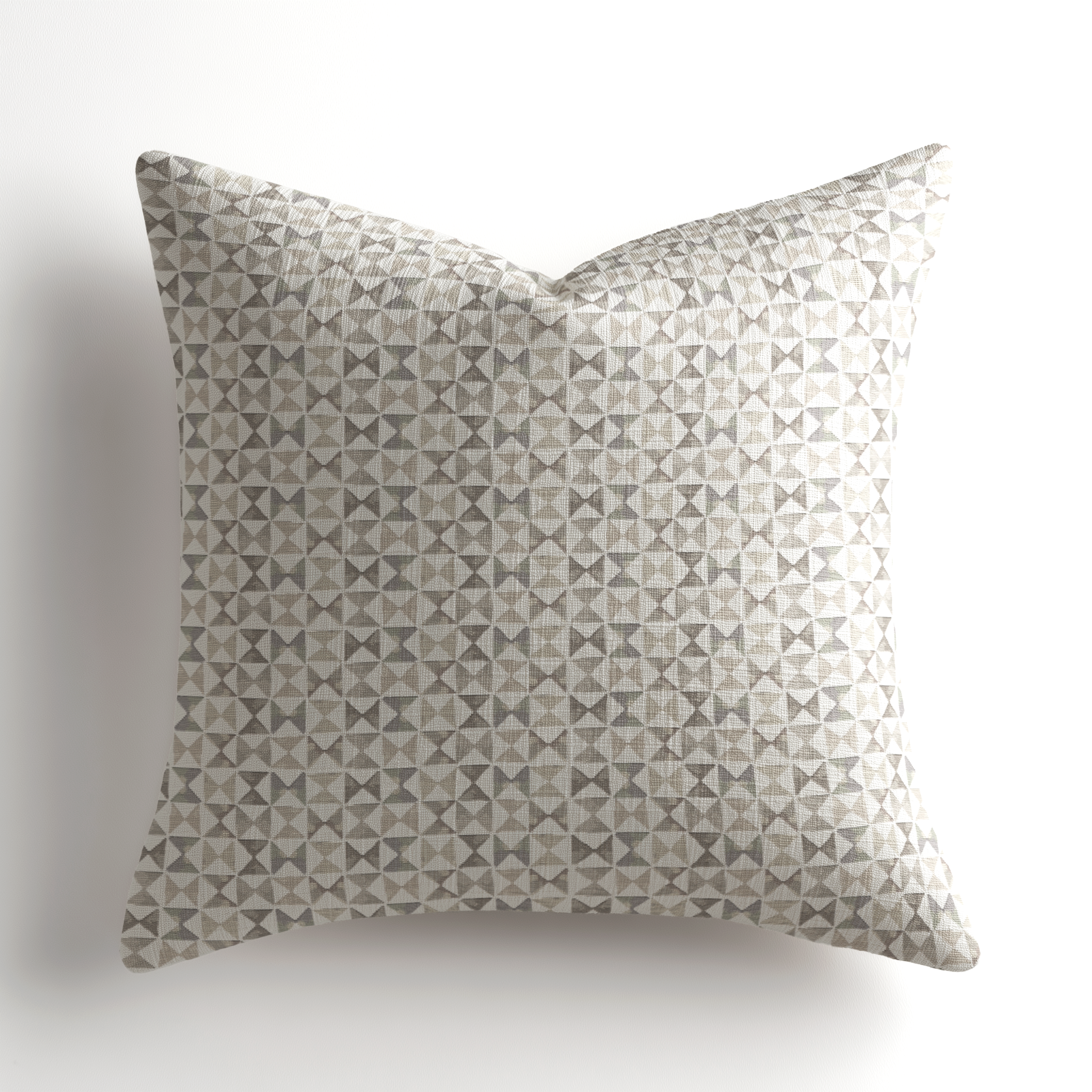 Designer linen throw pillow by Emily Daws featuring the Kaleidoscope pattern in Cashmere, a Charleston-made, small-batch premium throw pillow for luxury interiors.