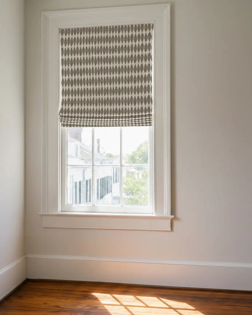 Leaflette fabric in Peppercorn by Emily Daws styled in an interior — Flora Collection