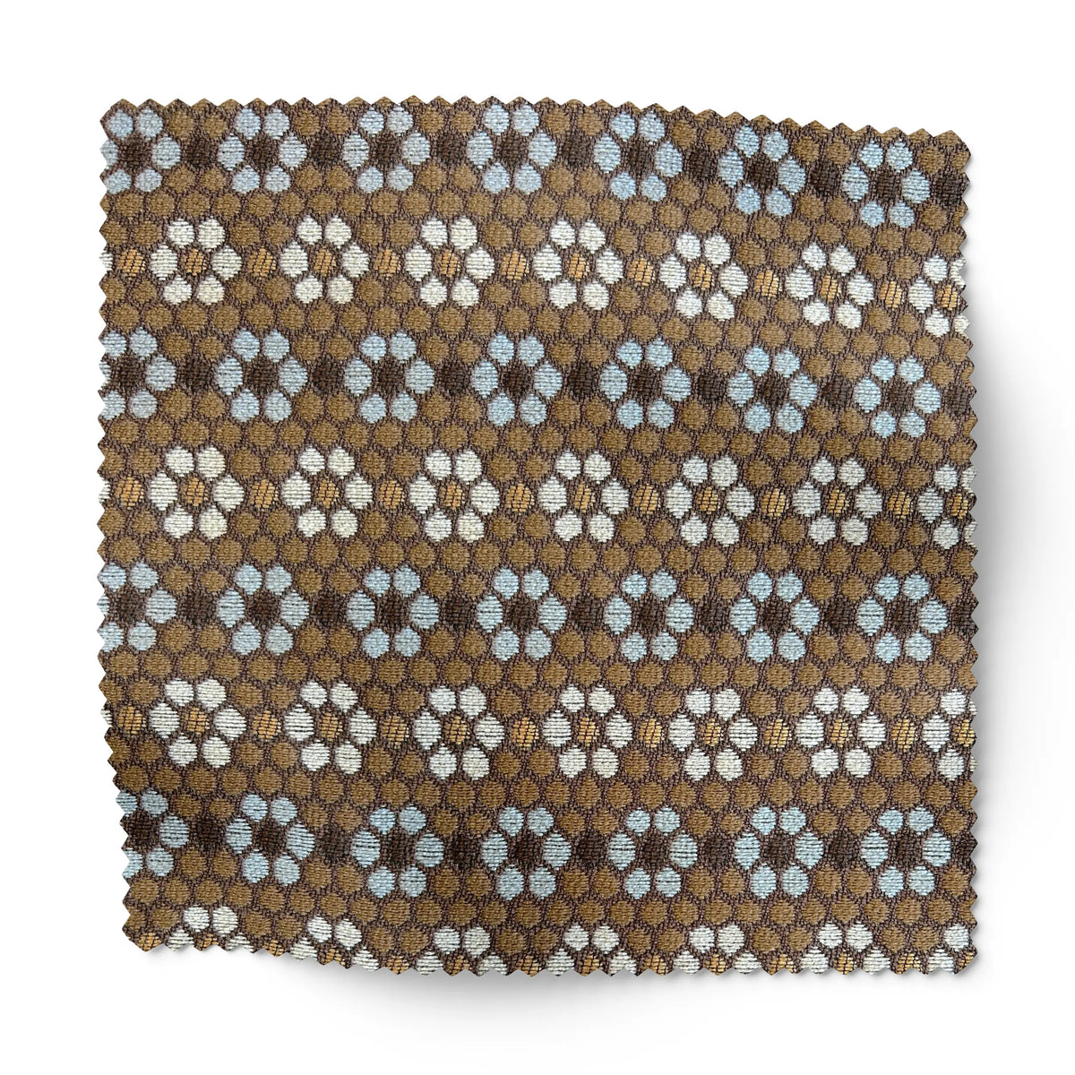 Nectar fabric swatch in Walnut by Emily Daws — 6x6 woven upholstery fabric sample, Fauna Collection