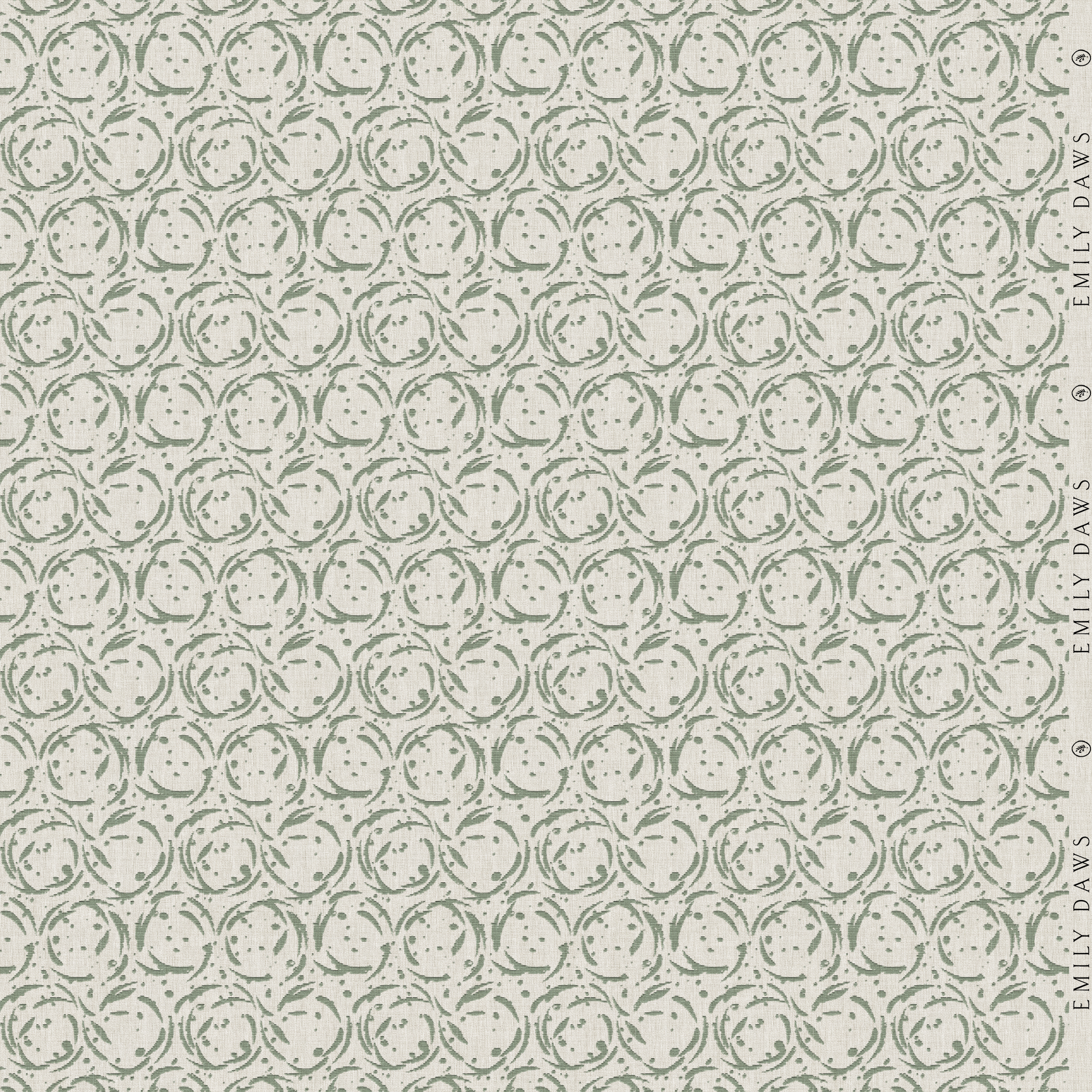 nest eucalyptus fabric by emily daws featuring soft green organic pattern on natural linen by the yard
