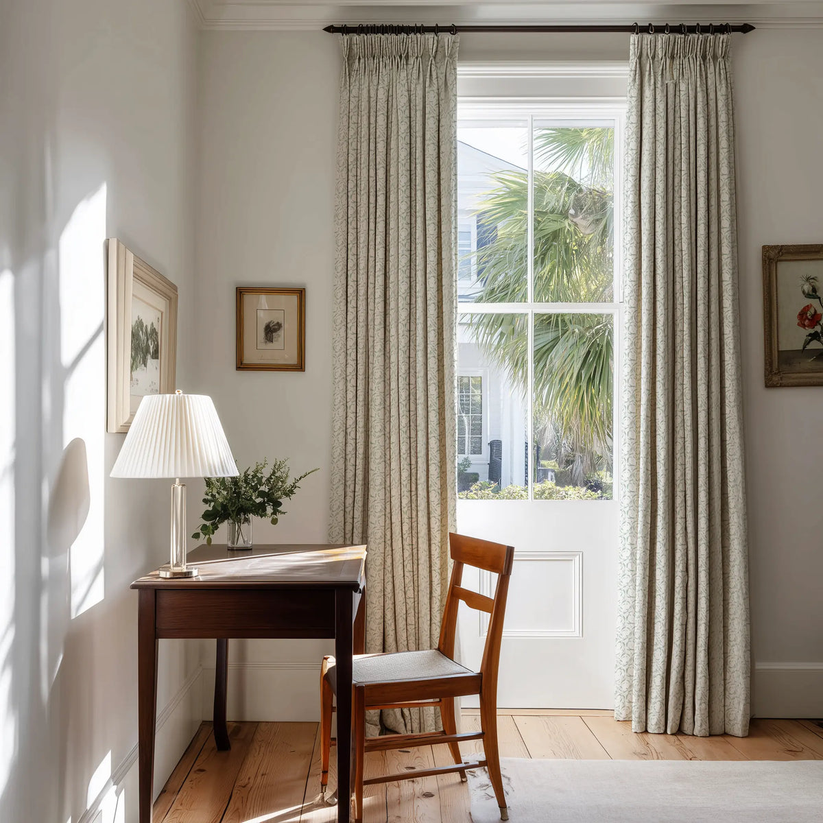 Nest fabric in Eucalyptus by Emily Daws styled in an interior — Fauna Collection