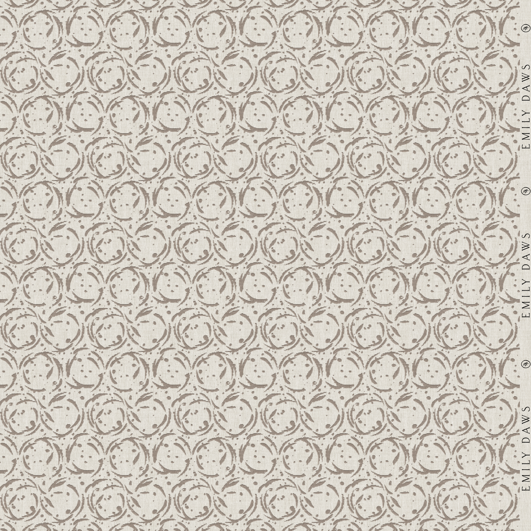 nest nutmeg fabric by emily daws featuring warm brown organic pattern on natural linen by the yard