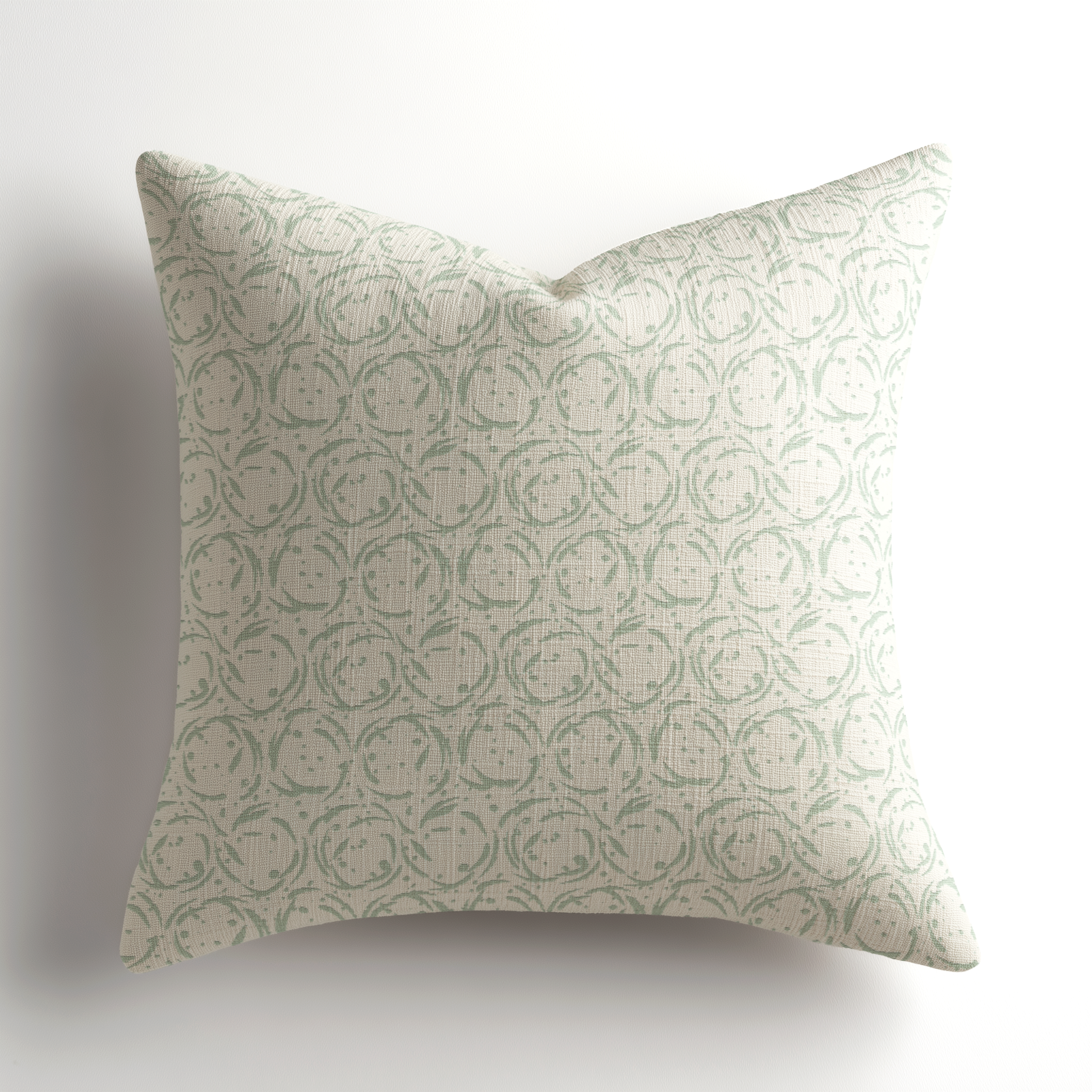 Designer linen throw pillow by Emily Daws featuring the Nest pattern in Eucalyptus, a Charleston-made, small-batch artful accent pillow crafted for luxury interiors and available through the Emily Daws Showroom.