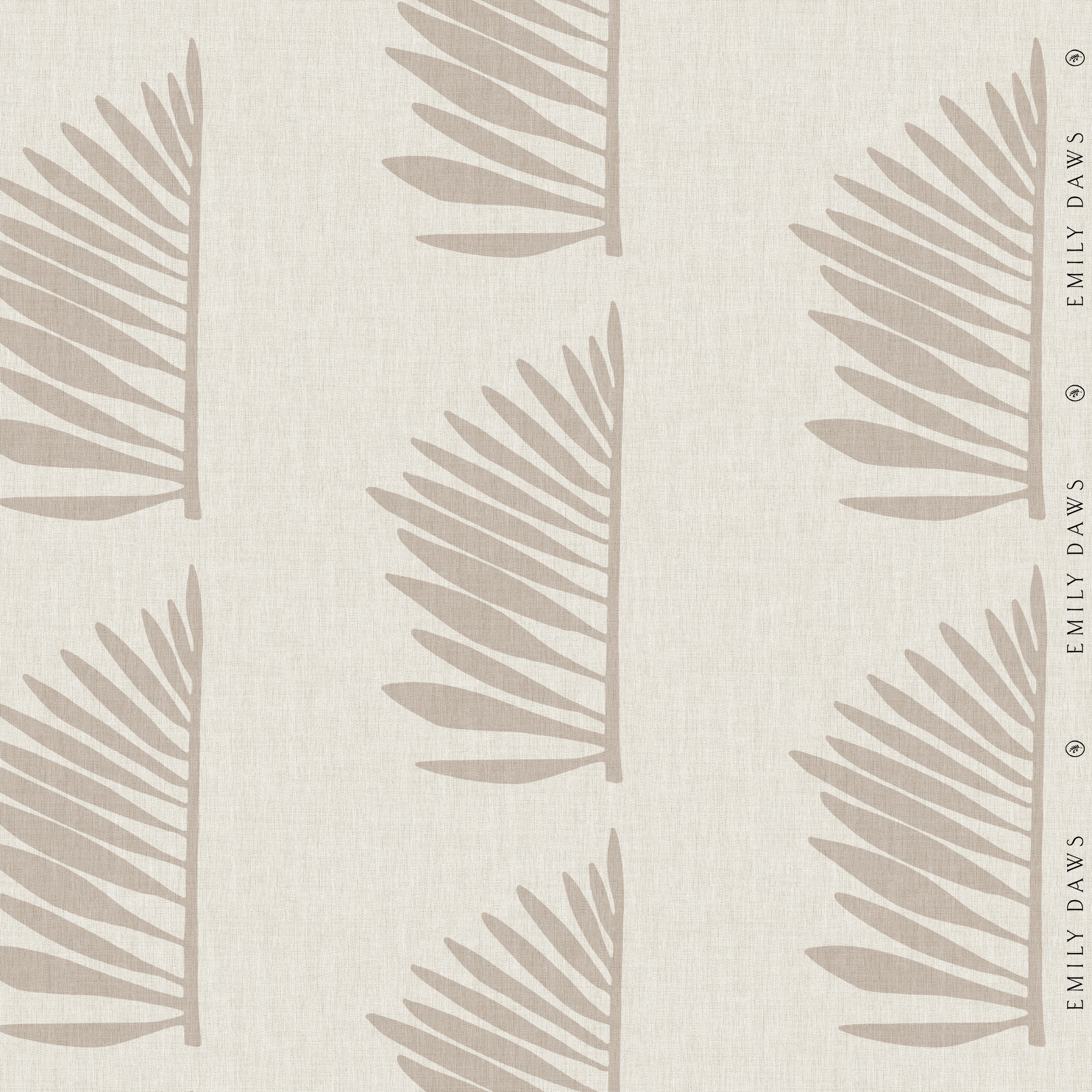 palmetto clay fabric by emily daws featuring warm terracotta palm fronds on natural linen for home textiles