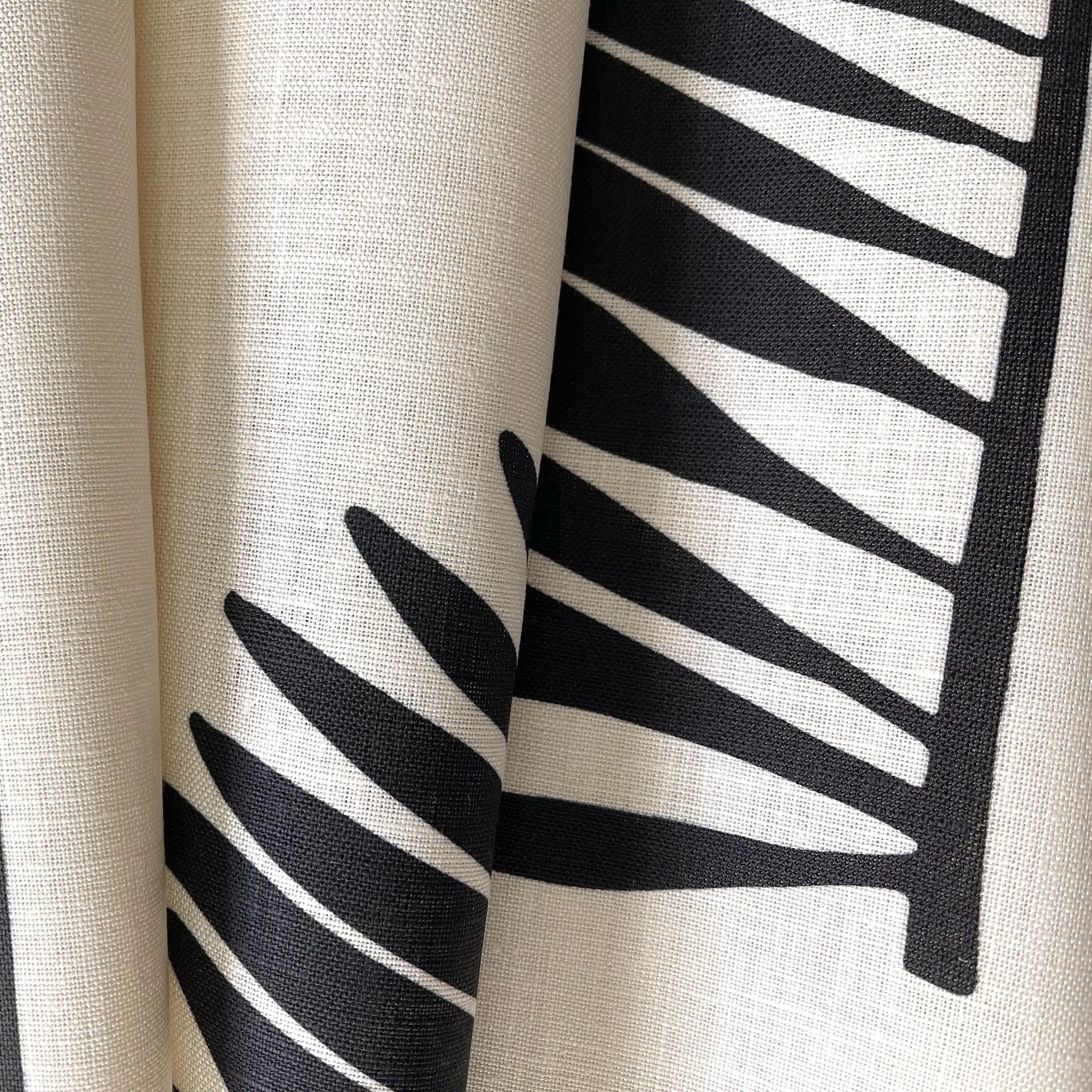 Palmetto fabric in Jet by Emily Daws — close-up detail of Belgian linen, Charleston Collection