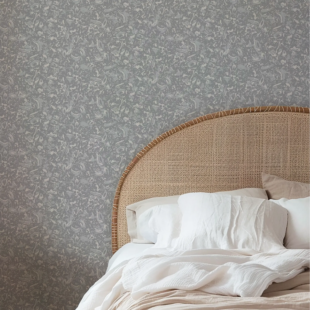 River Reef wallpaper in Heron styled by Emily Daws – shown in a Charleston home entryway