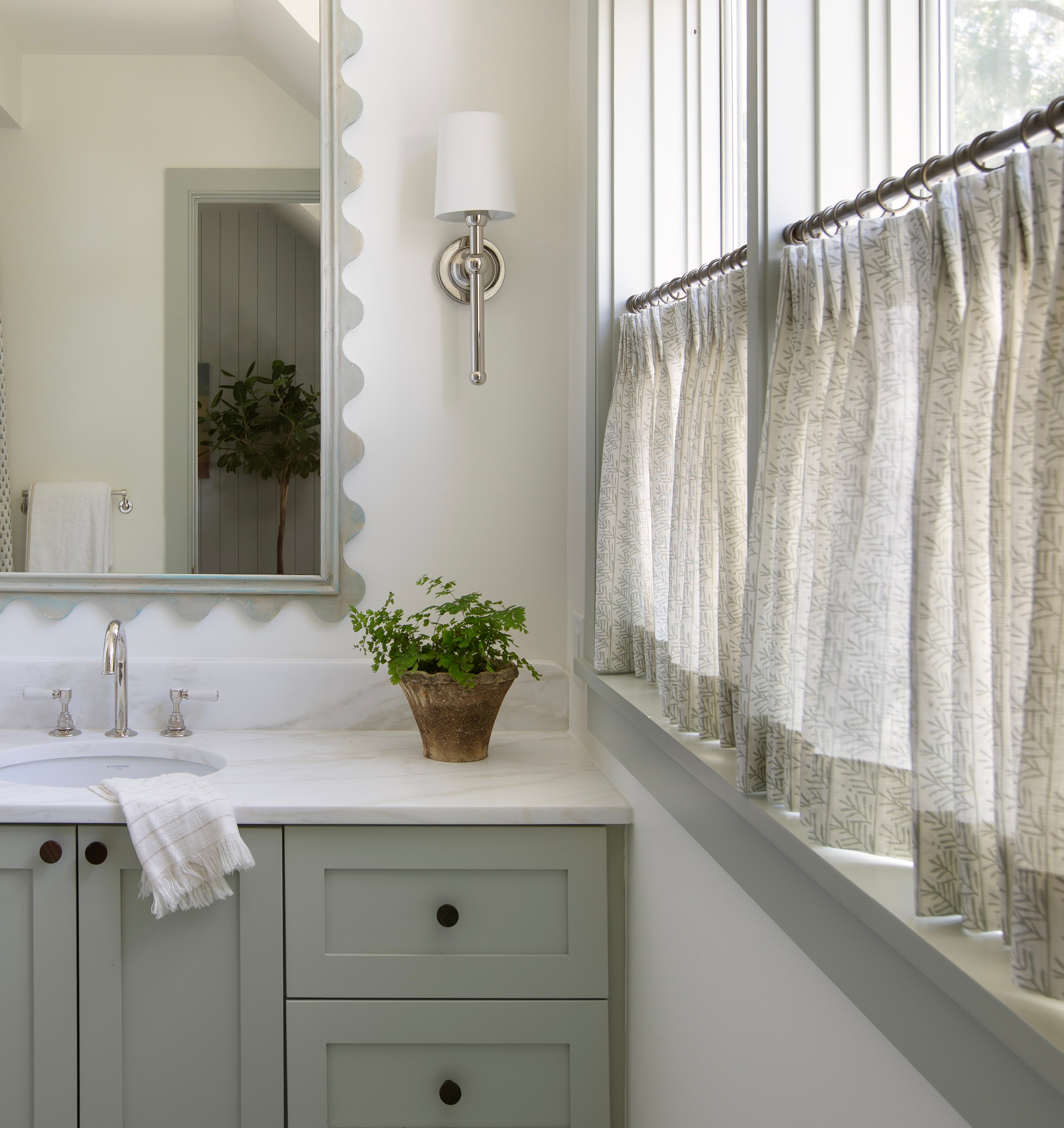 Hemlock fabric in Frost by Emily Daws styled in an interior — Flora Collection