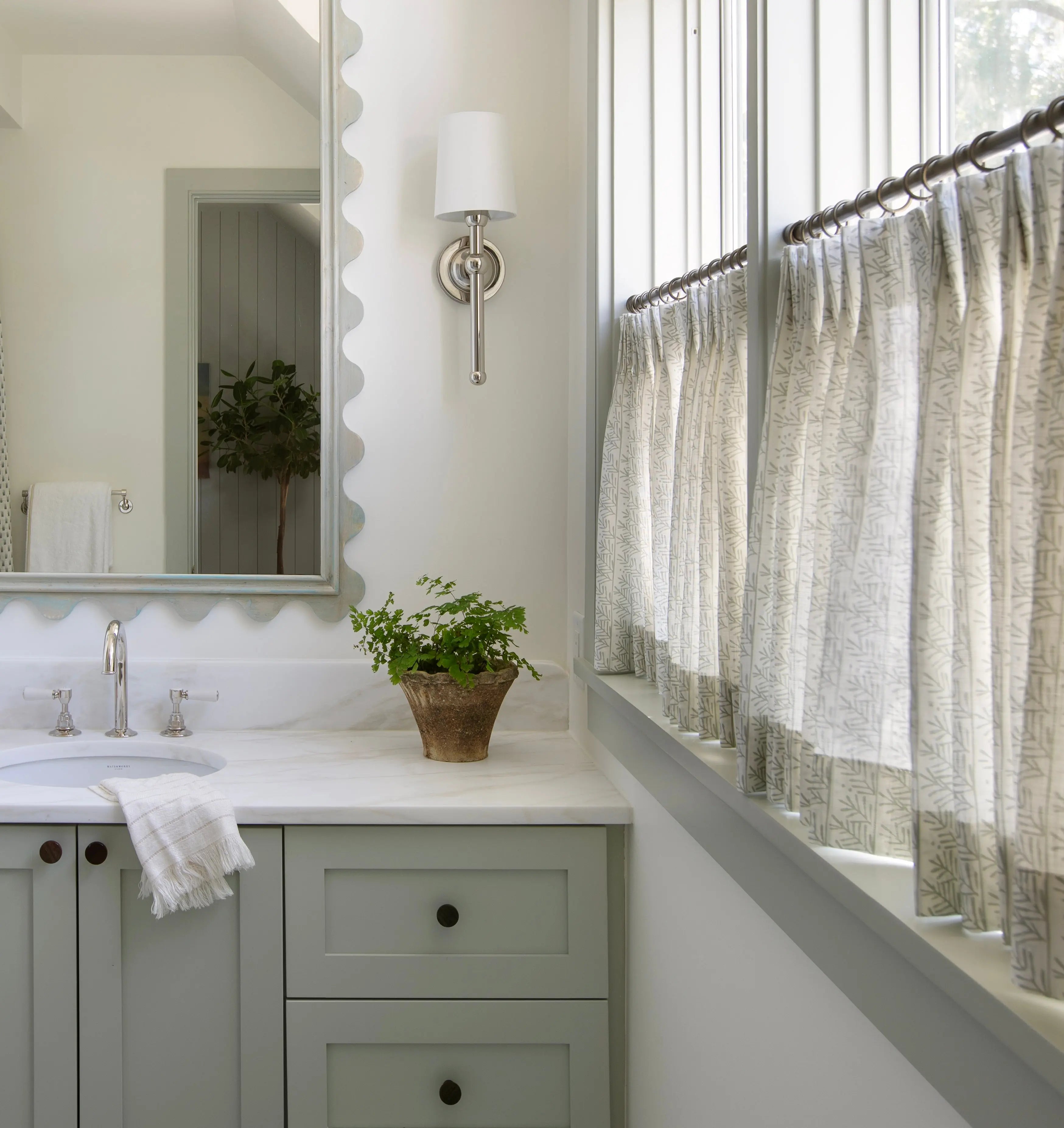 Hemlock fabric in Frost by Emily Daws styled in an interior — Flora Collection