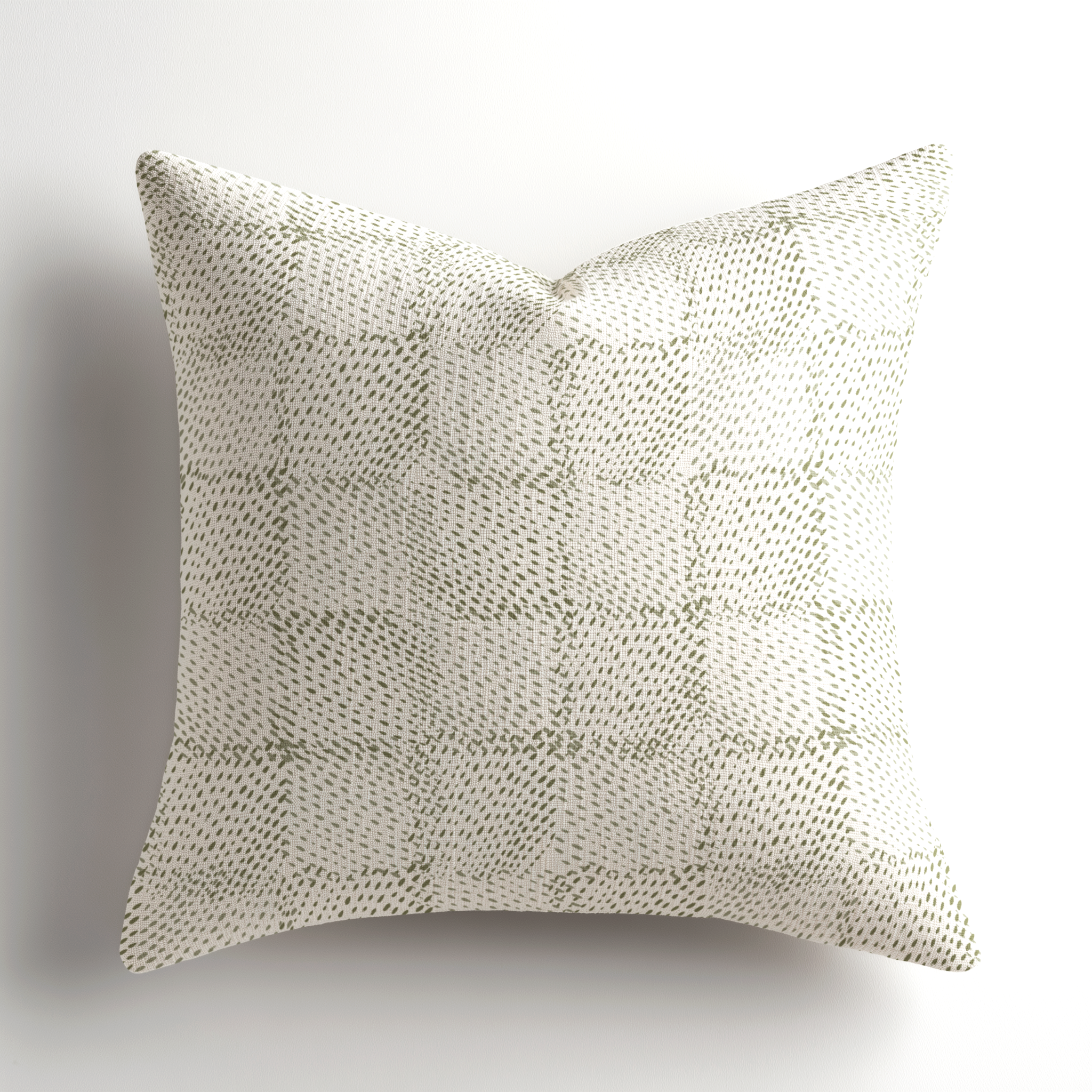 Small-batch handcrafted throw pillow by Emily Daws showcasing the Speckled Check pattern in Chive, a Charleston-based artful accent pillow ideal for refined luxury interiors.