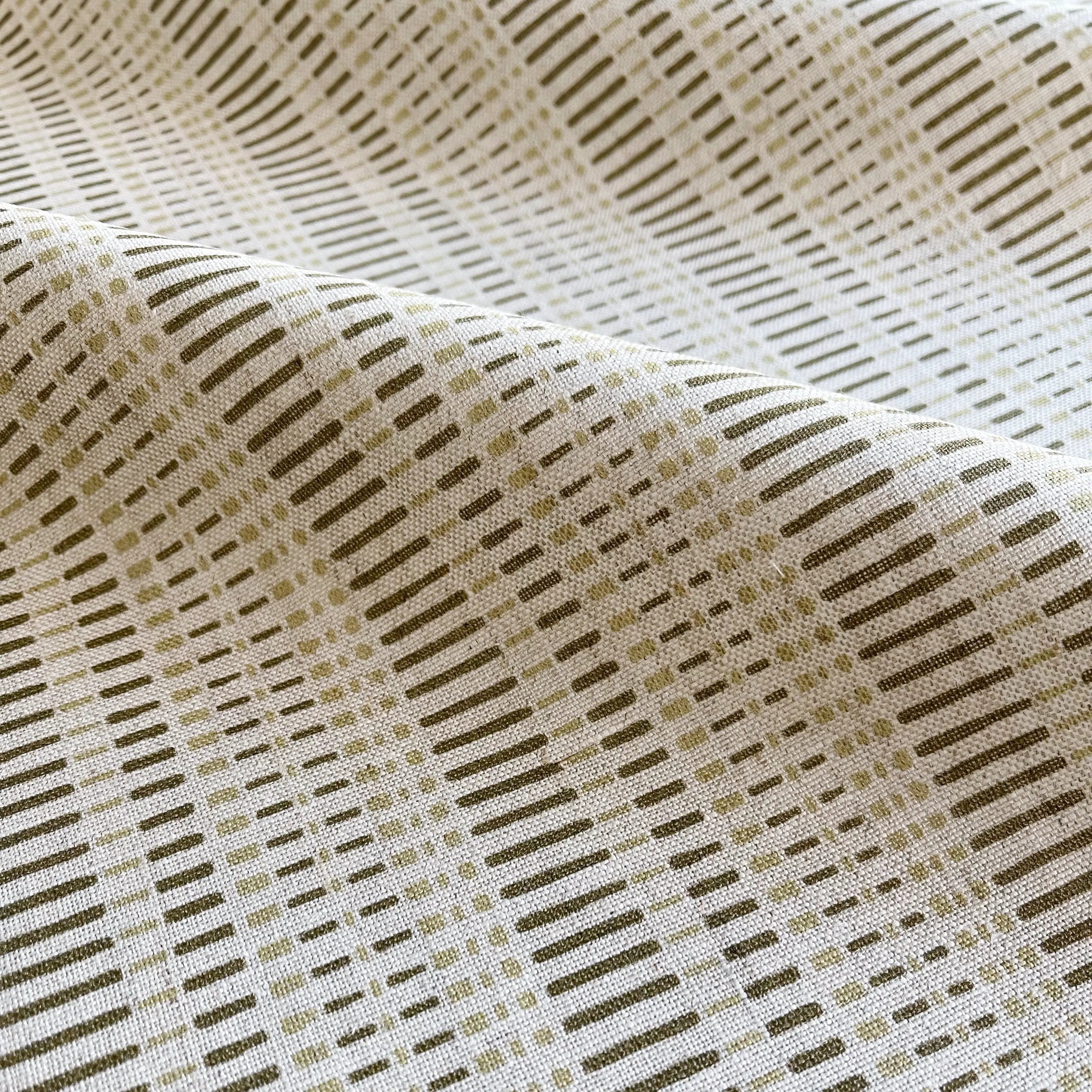 Birch fabric in Bamboo by Emily Daws — close-up detail of Belgian linen, Flora Collection