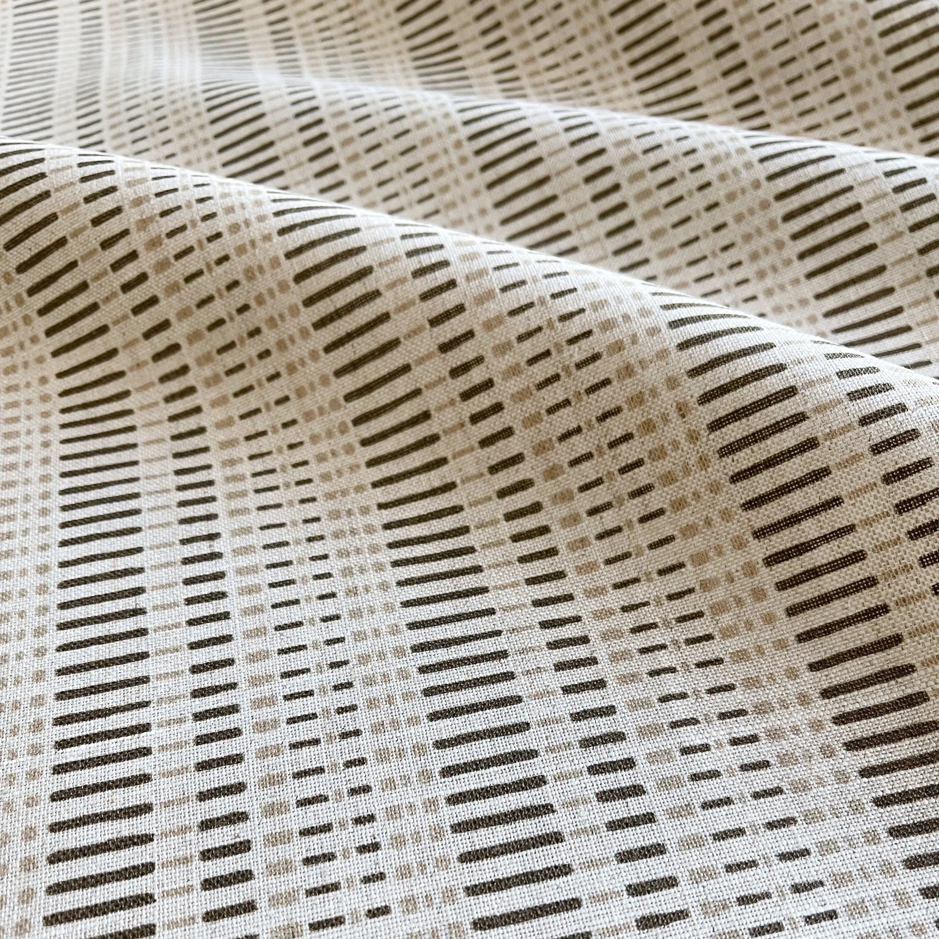 Birch fabric in Mink by Emily Daws — close-up detail of Belgian linen, Flora Collection