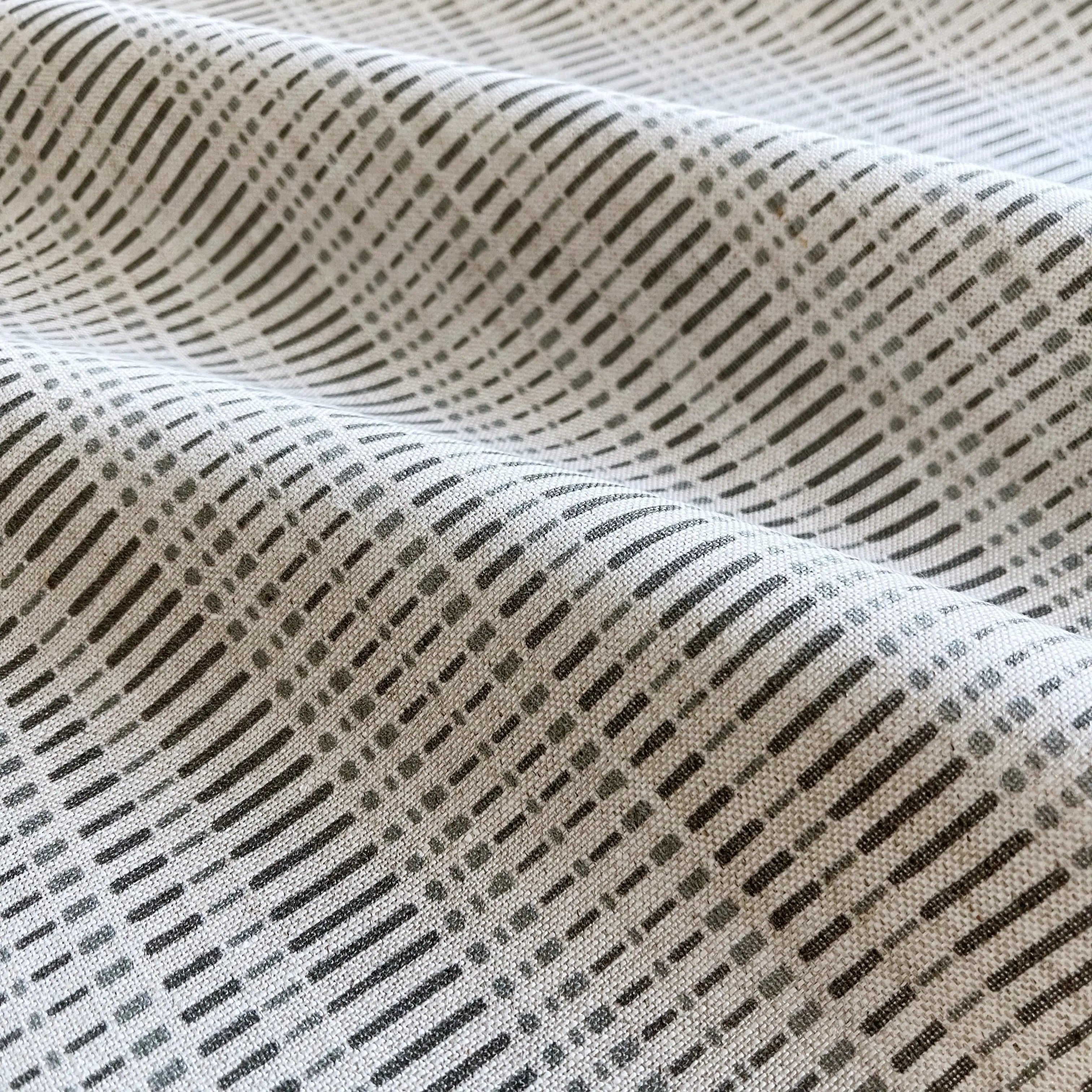 Birch fabric in Pigeon by Emily Daws — close-up detail of Belgian linen, Flora Collection