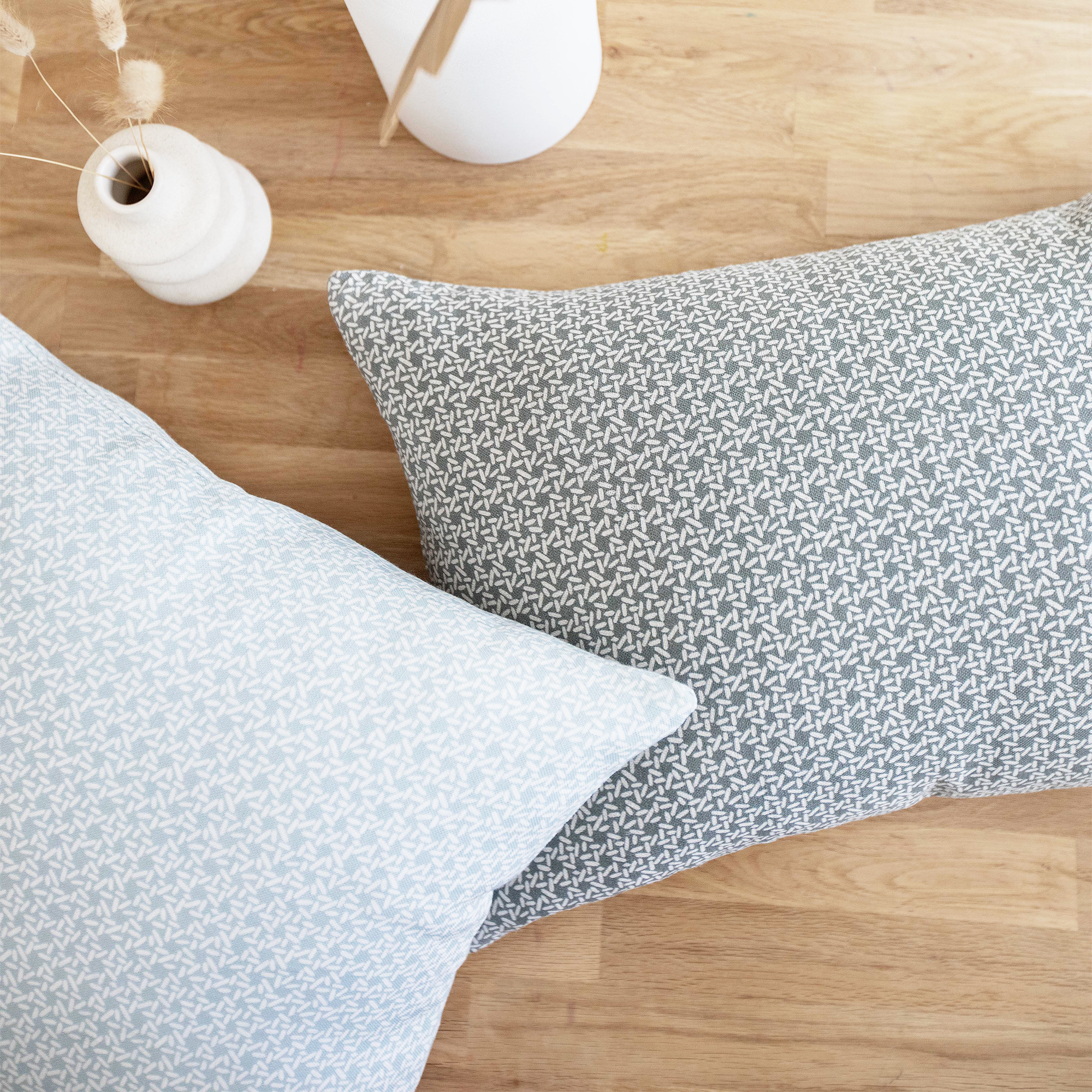 Carolina Rice pillow in Pear styled by Emily Daws – mixed with other patterns in a classic Southern bedroom