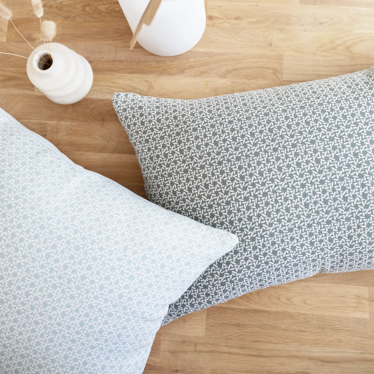 Carolina Rice fabric in Pear by Emily Daws styled in an interior β Charleston Collection