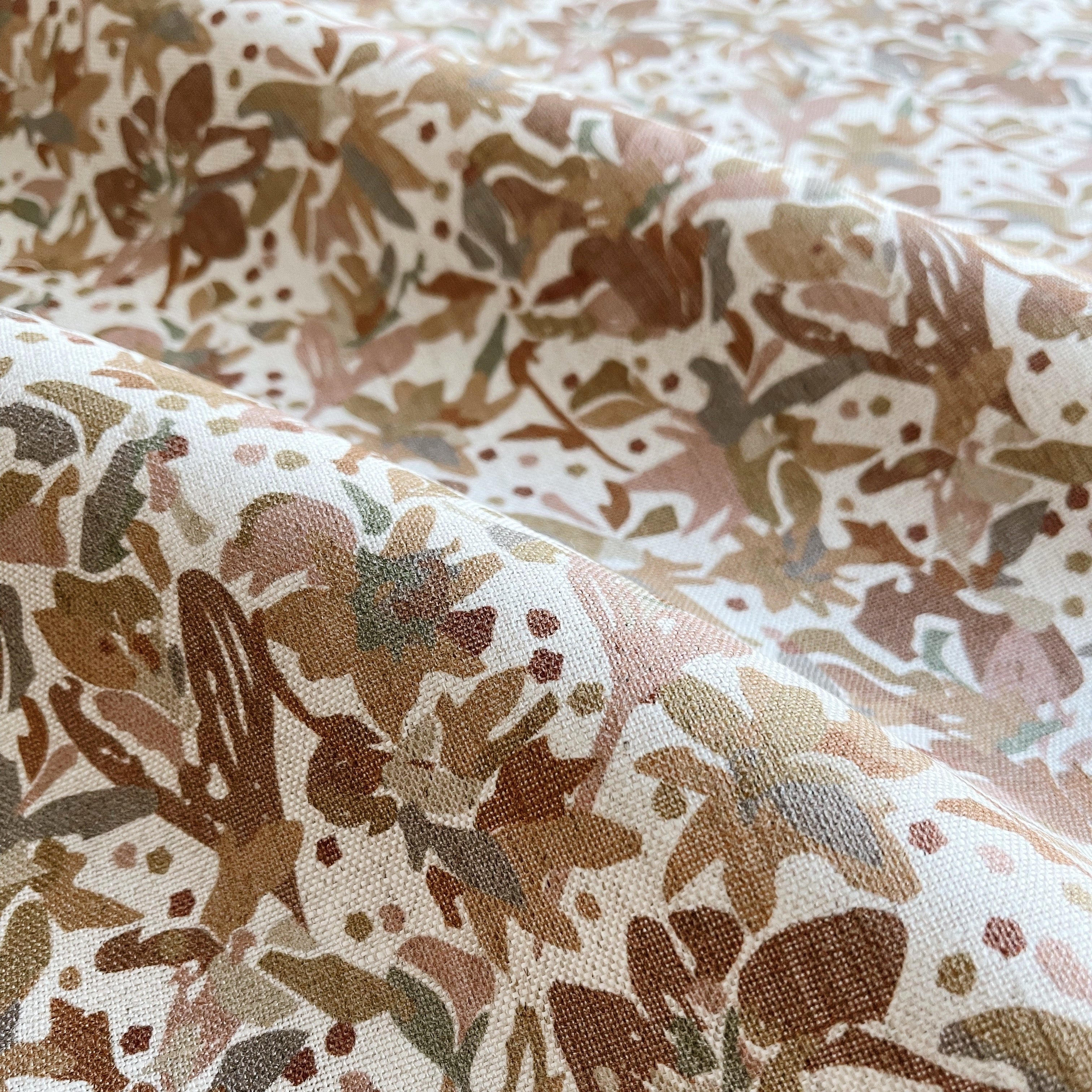 Eden pillow in Autumn – fabric detail showing botanical print and linen texture from Flora Collection