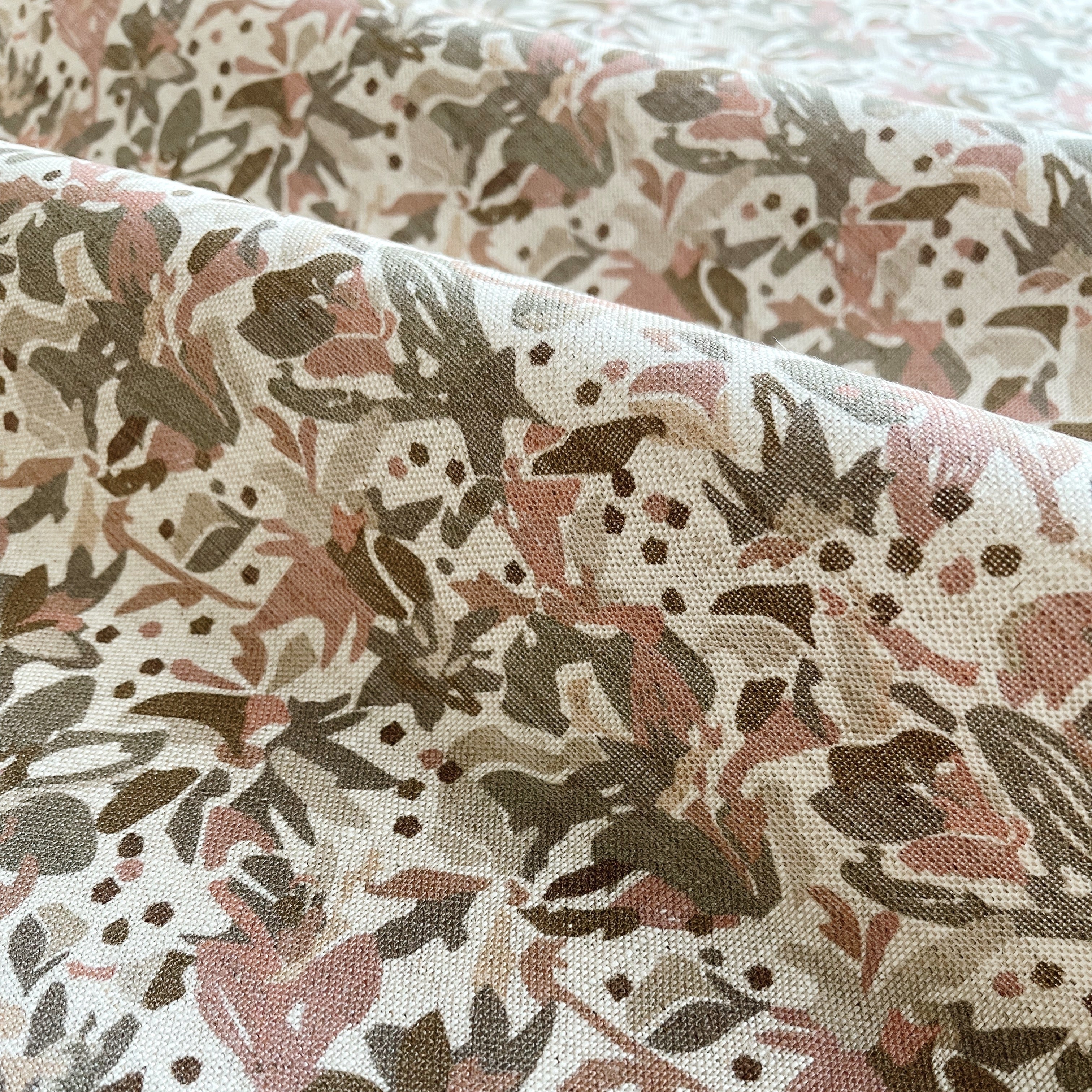Eden pillow in Azaela – fabric detail showing botanical print and linen texture from Flora Collection