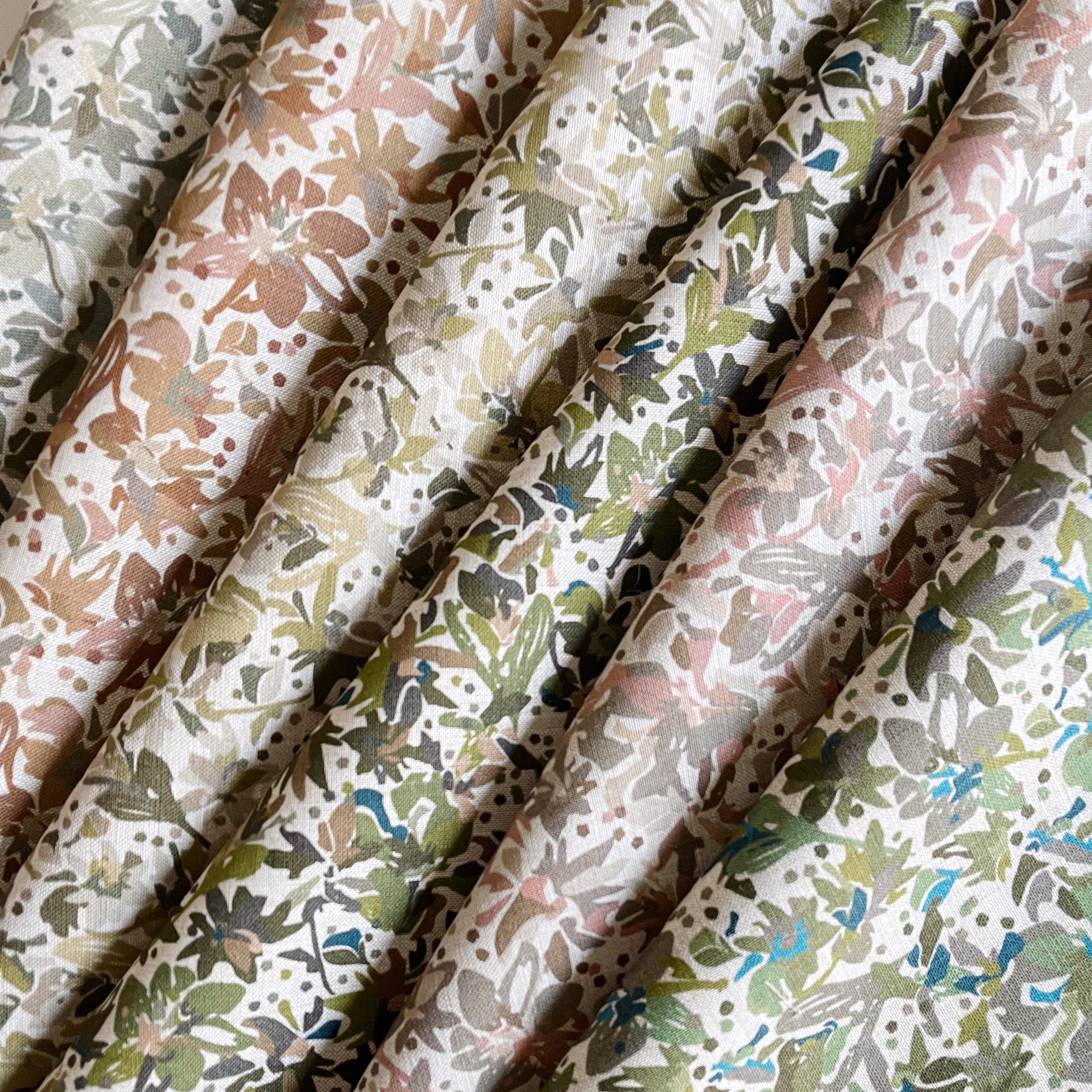 Eden fabric in Azalea styled by Emily Daws – cozy countryside look for floral curtains or cushions