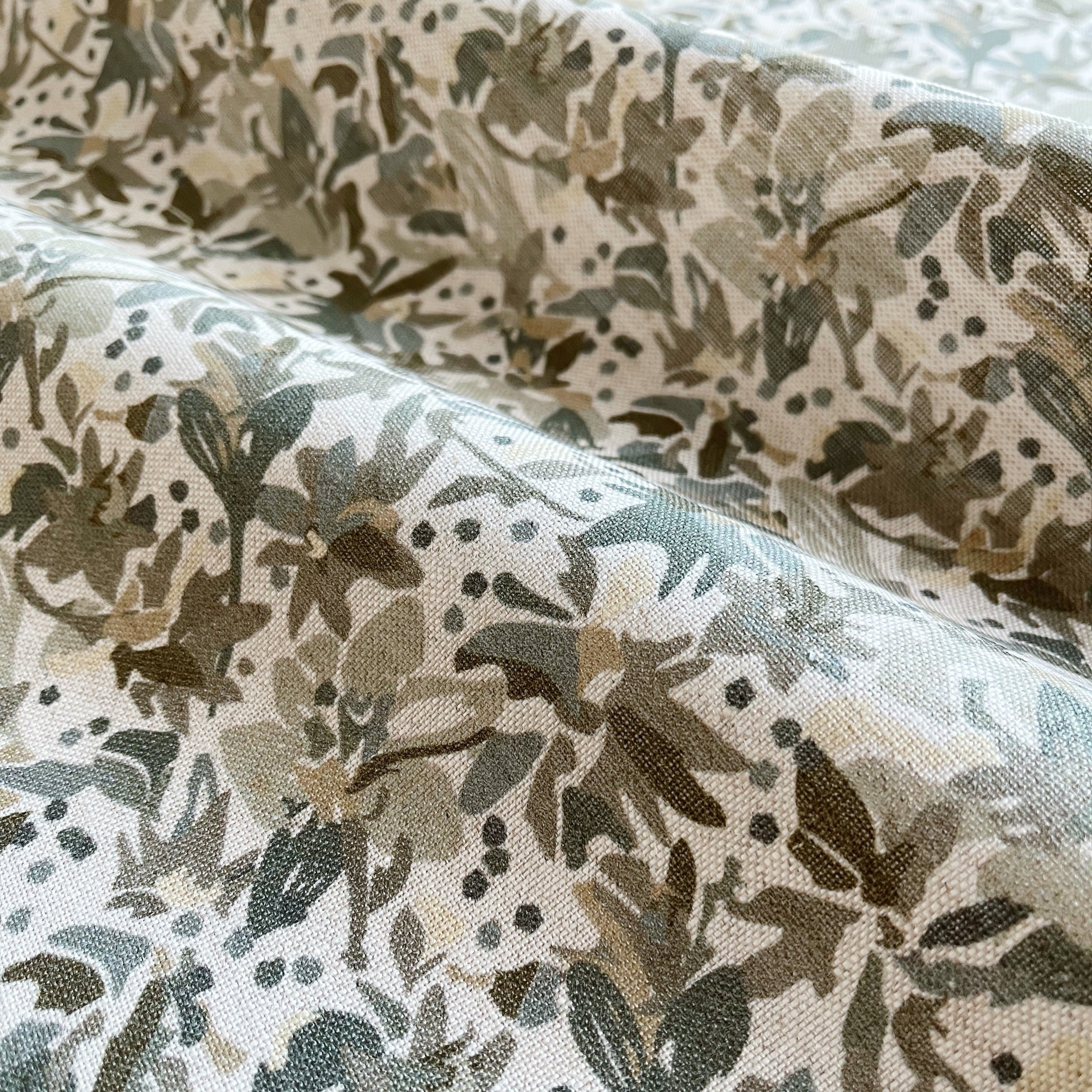 Eden pillow in Lichen – fabric detail showing botanical print and linen texture from Flora Collection