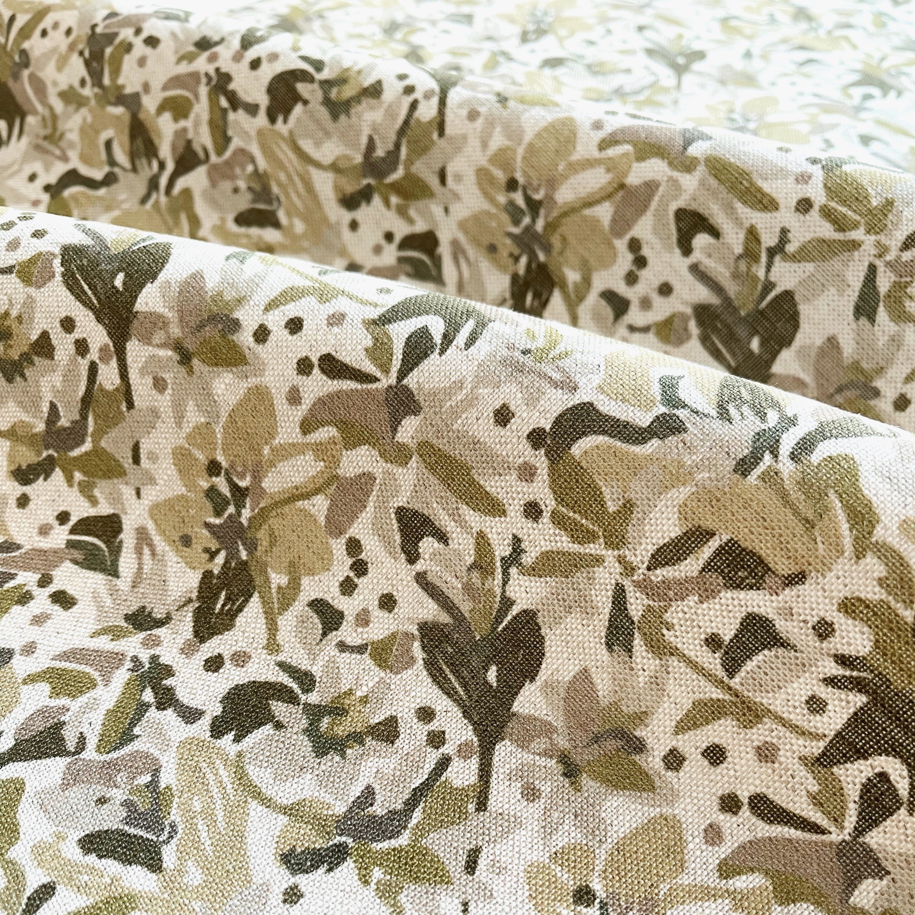 Eden pillow in Sandalwood – fabric detail showing botanical print and linen texture from Flora Collection