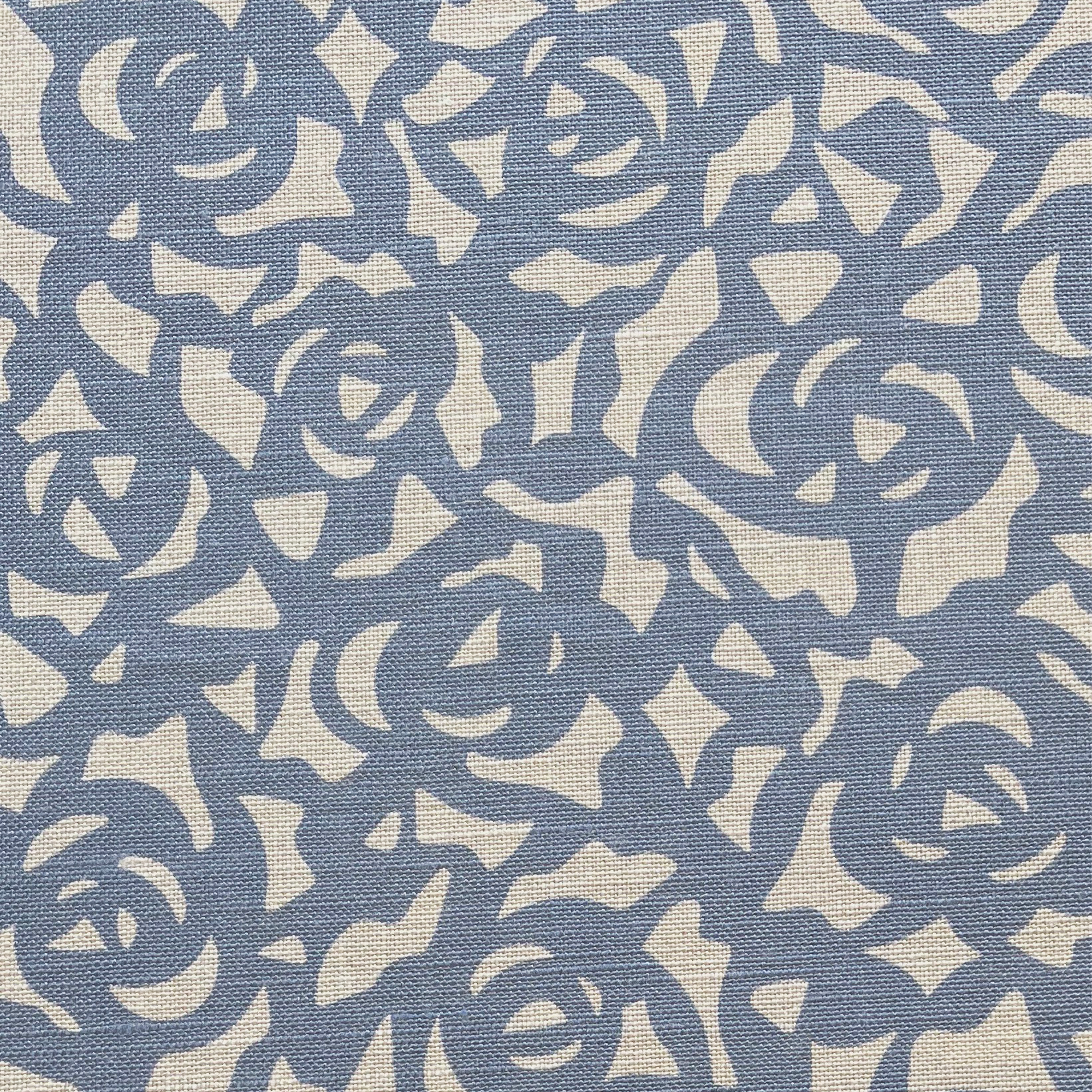 Gardenia fabric in Cobalt by Emily Daws – close-up view showcasing linen texture and design – Charleston fabric by the yard for interiors