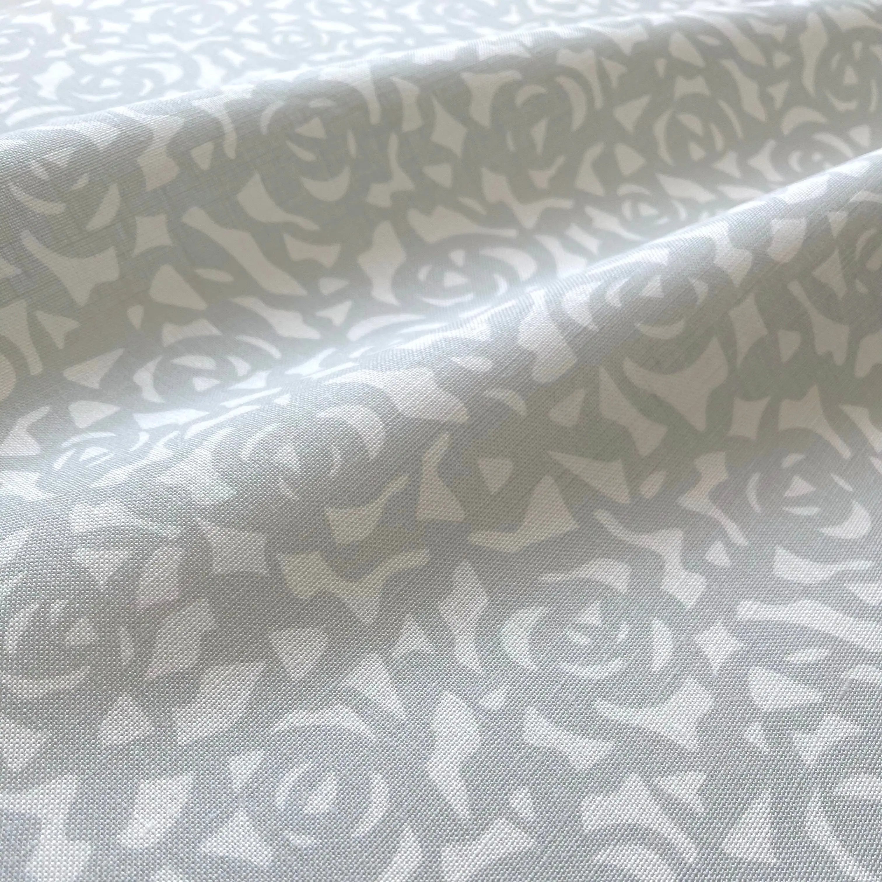 Gardenia fabric in Mist by Emily Daws — close-up detail of Belgian linen, Charleston Collection