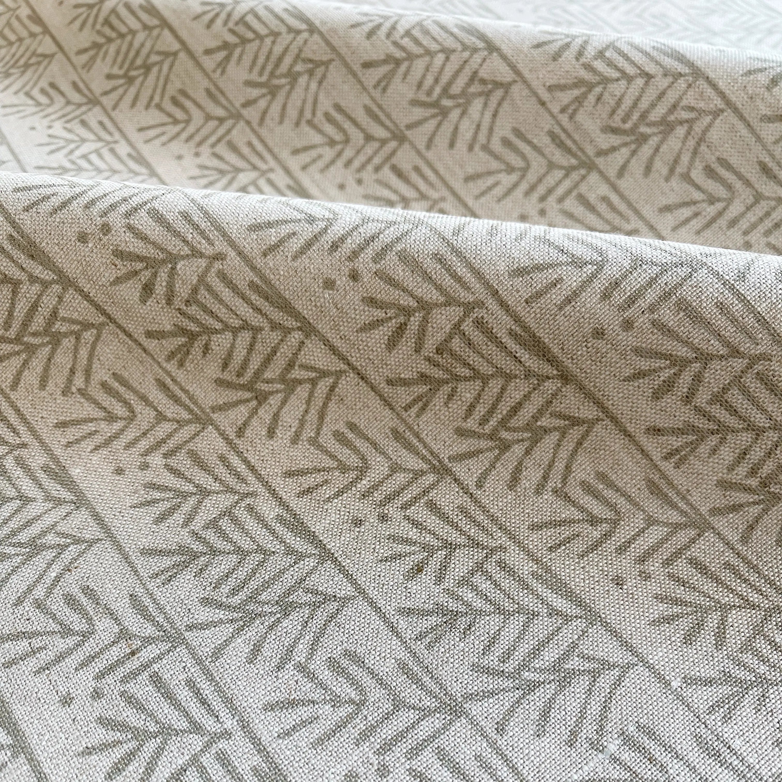 Hemlock fabric in Frost by Emily Daws — close-up detail of Belgian linen, Flora Collection